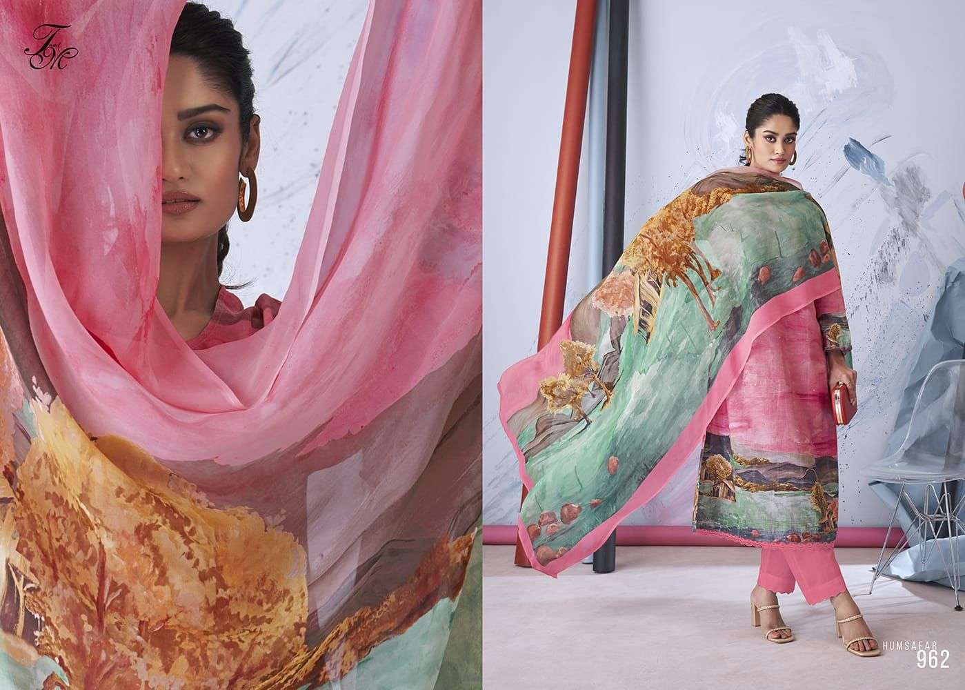 HUMSAFAR BY T AND M DESIGNER BEAUTIFUL FESTIVE SUITS COLORFUL STYLISH FANCY CASUAL WEAR & ETHNIC WEAR PURE LINEN DRESSES AT WHOLESALE PRICE