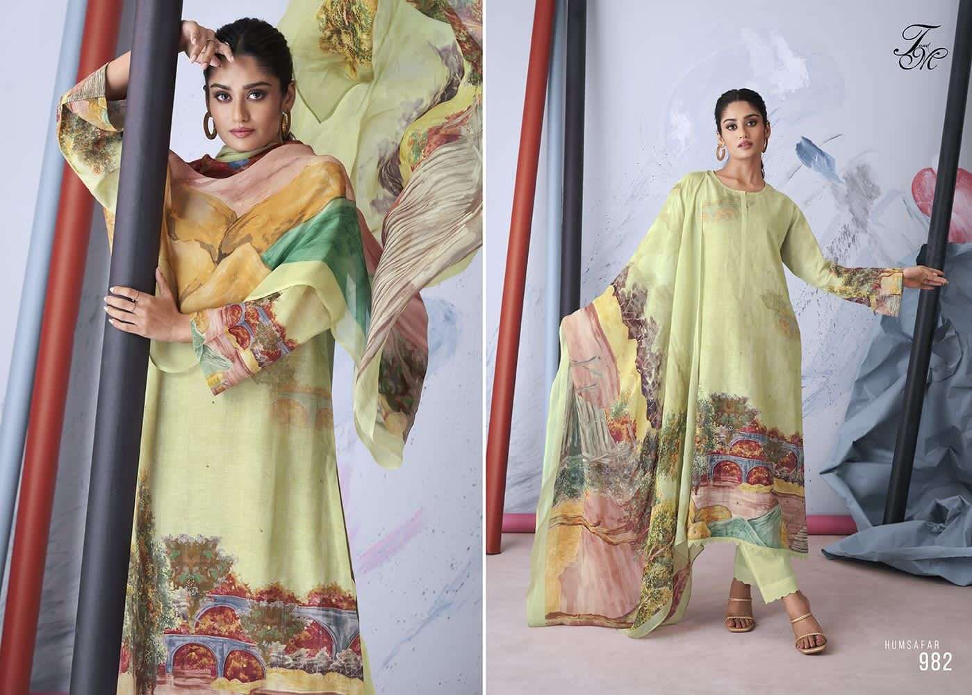 HUMSAFAR BY T AND M DESIGNER BEAUTIFUL FESTIVE SUITS COLORFUL STYLISH FANCY CASUAL WEAR & ETHNIC WEAR PURE LINEN DRESSES AT WHOLESALE PRICE