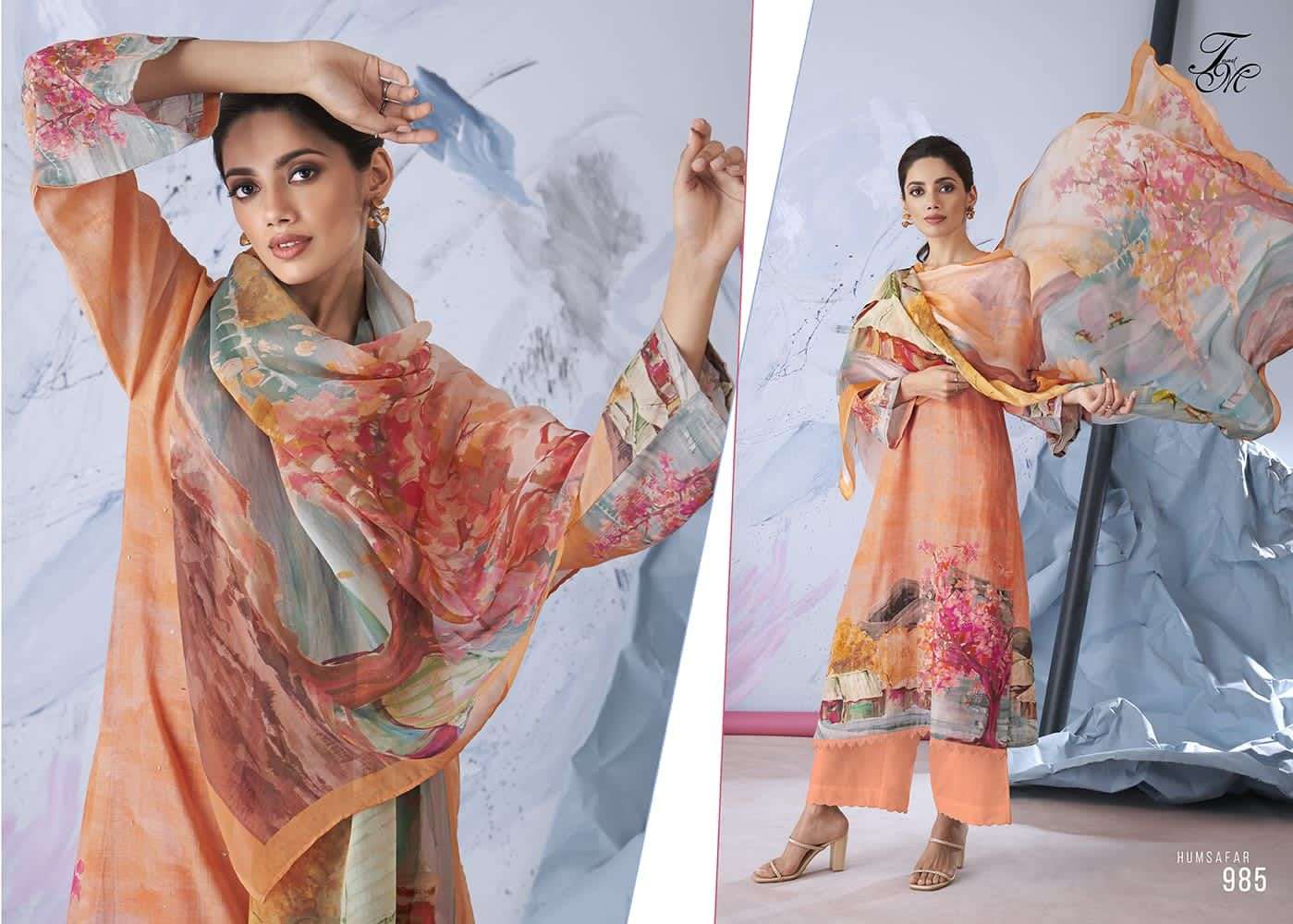 HUMSAFAR BY T AND M DESIGNER BEAUTIFUL FESTIVE SUITS COLORFUL STYLISH FANCY CASUAL WEAR & ETHNIC WEAR PURE LINEN DRESSES AT WHOLESALE PRICE