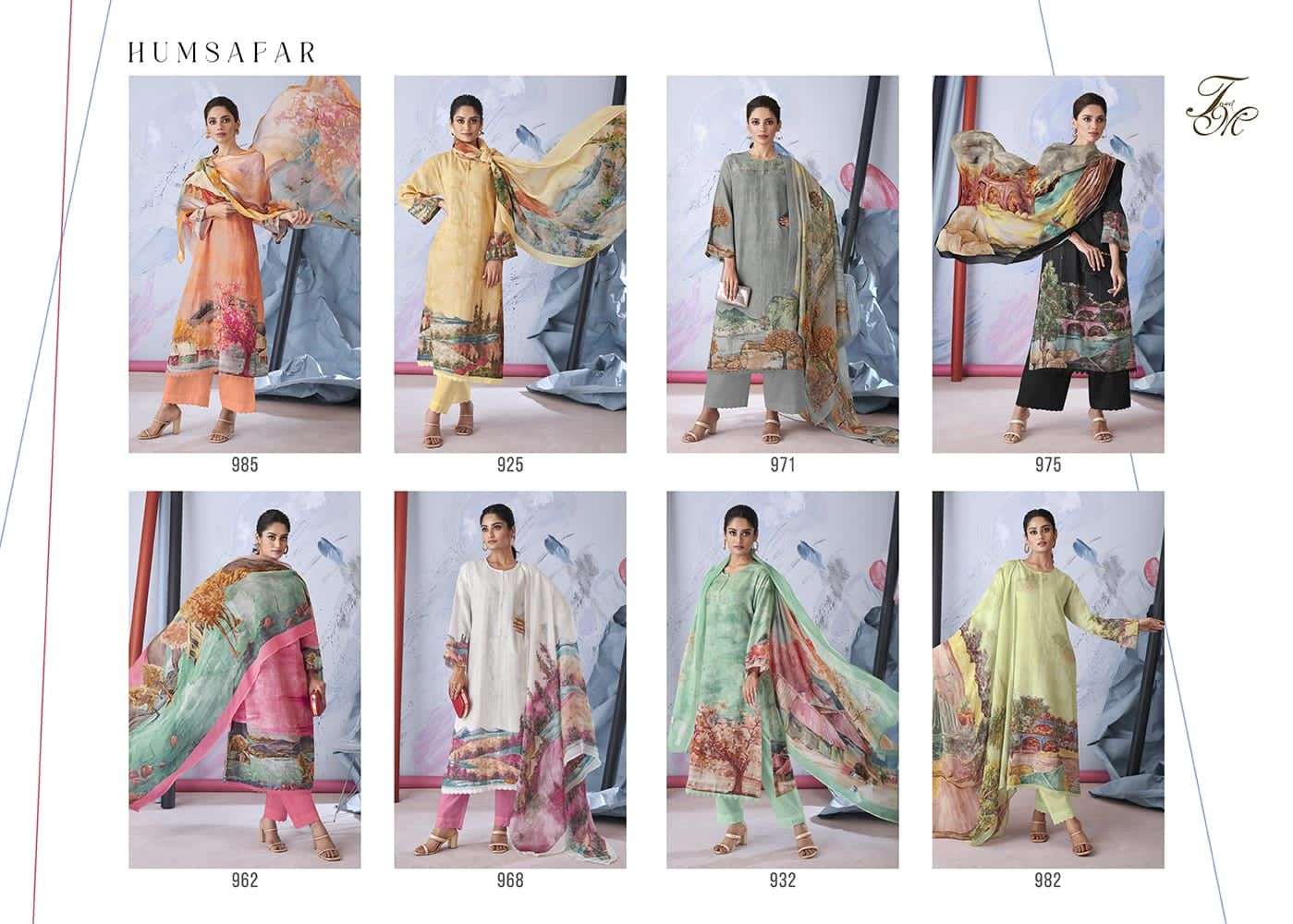 HUMSAFAR BY T AND M DESIGNER BEAUTIFUL FESTIVE SUITS COLORFUL STYLISH FANCY CASUAL WEAR & ETHNIC WEAR PURE LINEN DRESSES AT WHOLESALE PRICE