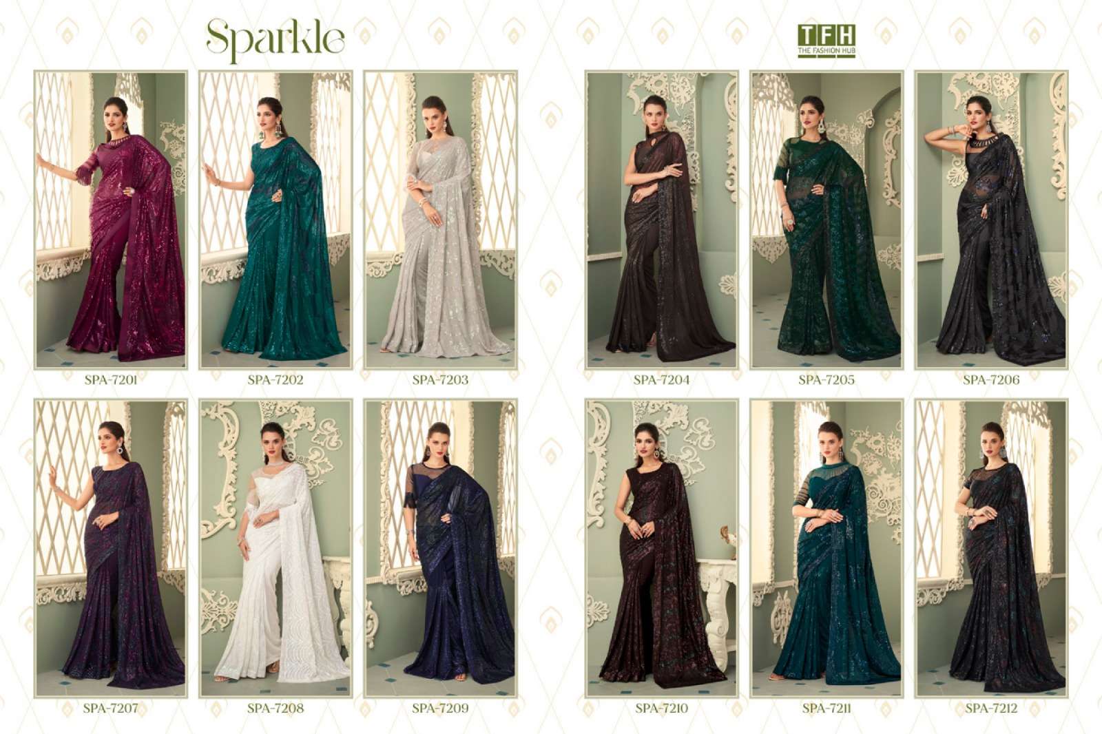 Sparkle Vol-3 By Tfh 7201 To 7212 Series Indian Traditional Wear Collection Beautiful Stylish Fancy Colorful Party Wear & Occasional Wear Georgette Sarees At Wholesale Price
