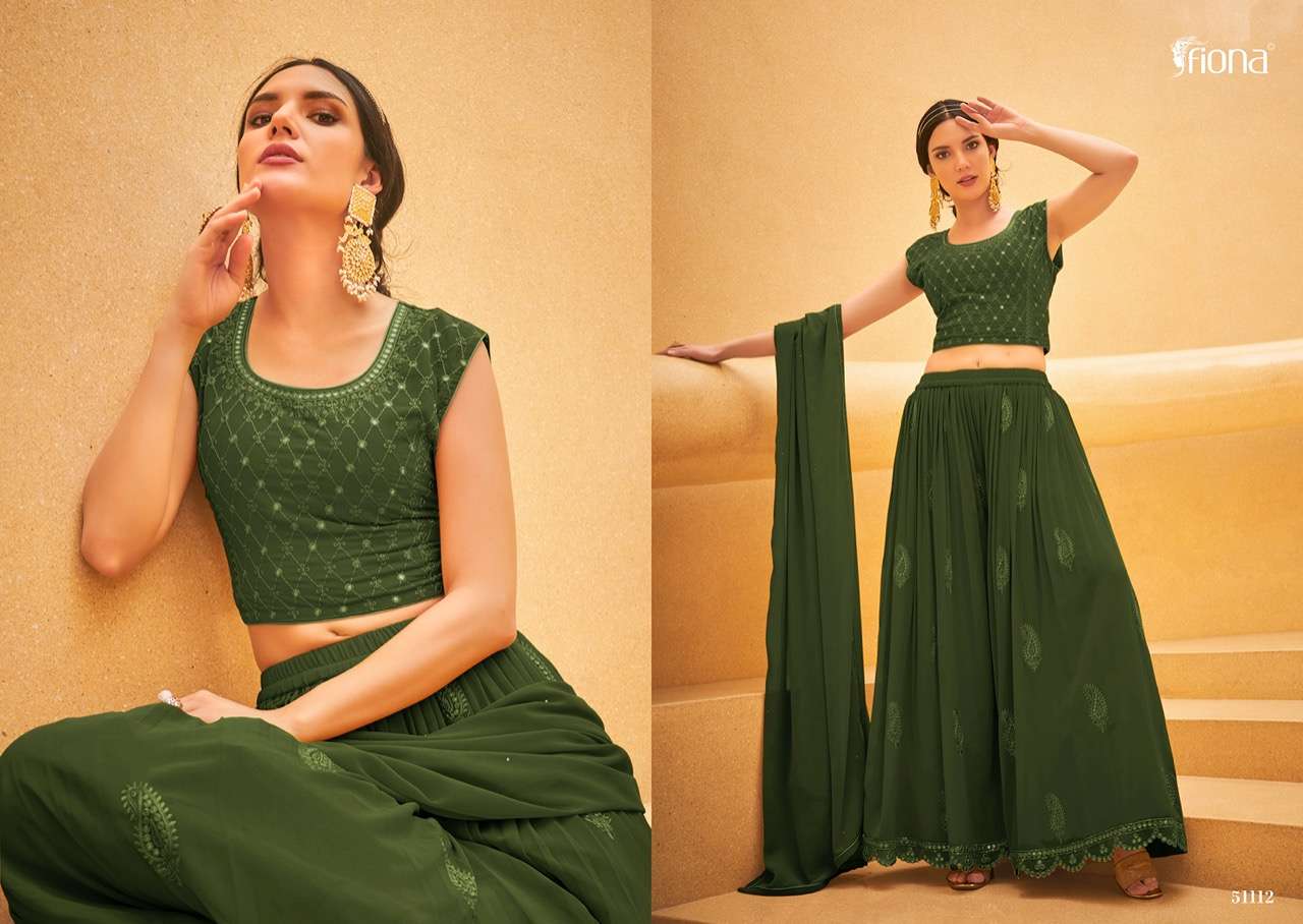 CROP TOP BY FIONA 51111 TO 51114 SERIES BEAUTIFUL SHARARA SUITS COLORFUL STYLISH FANCY CASUAL WEAR & ETHNIC WEAR GEORGETTE EMBROIDERED DRESSES AT WHOLESALE PRICE