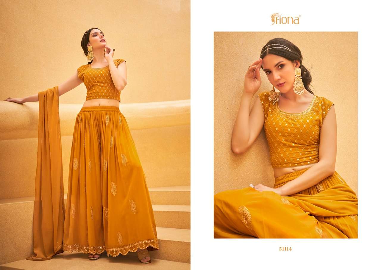 CROP TOP BY FIONA 51111 TO 51114 SERIES BEAUTIFUL SHARARA SUITS COLORFUL STYLISH FANCY CASUAL WEAR & ETHNIC WEAR GEORGETTE EMBROIDERED DRESSES AT WHOLESALE PRICE