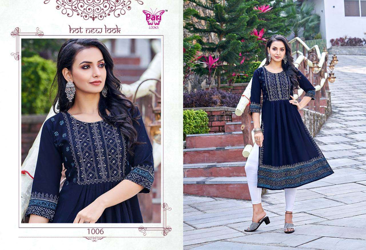 NAVYA VOL-2 BY PARI 1001 TO 1006 SERIES DESIGNER STYLISH FANCY COLORFUL BEAUTIFUL PARTY WEAR & ETHNIC WEAR COLLECTION RAYON PRINT KURTIS AT WHOLESALE PRICE