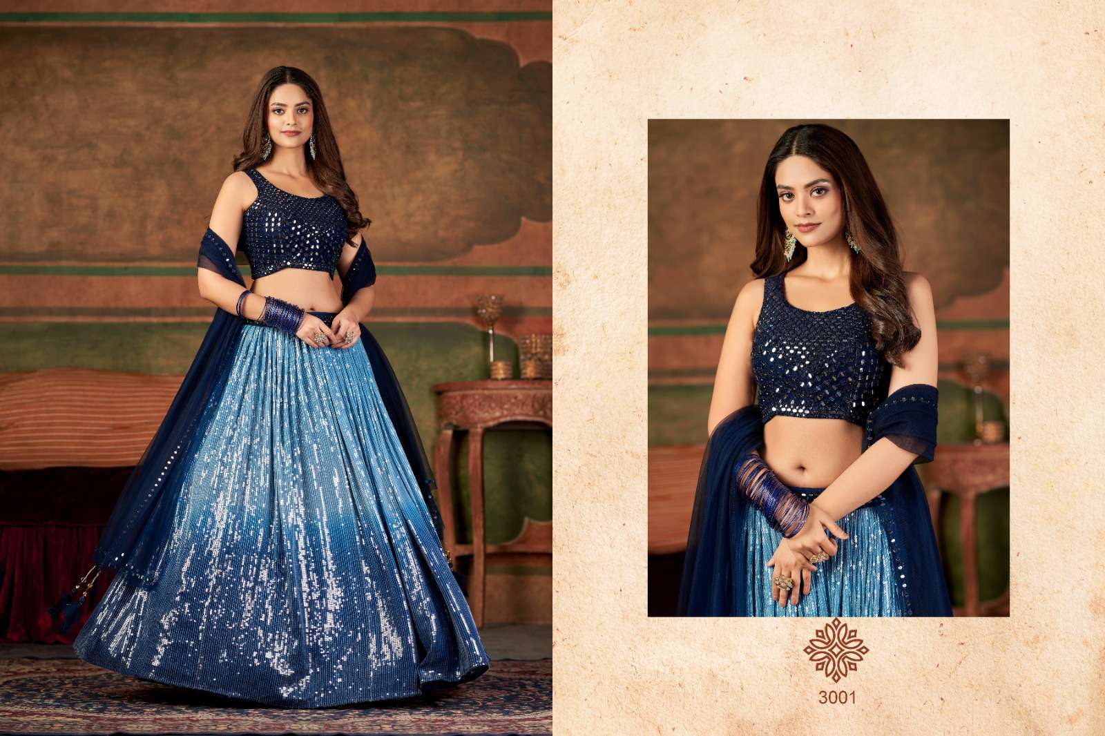 AAKRUT VOL-3 BY TEJASVEE 3001 TO 3004 SERIES INDIAN TRADITIONAL BEAUTIFUL STYLISH DESIGNER BANARASI SILK JACQUARD EMBROIDERED PARTY WEAR PURE GEORGETTE LEHENGAS AT WHOLESALE PRICE