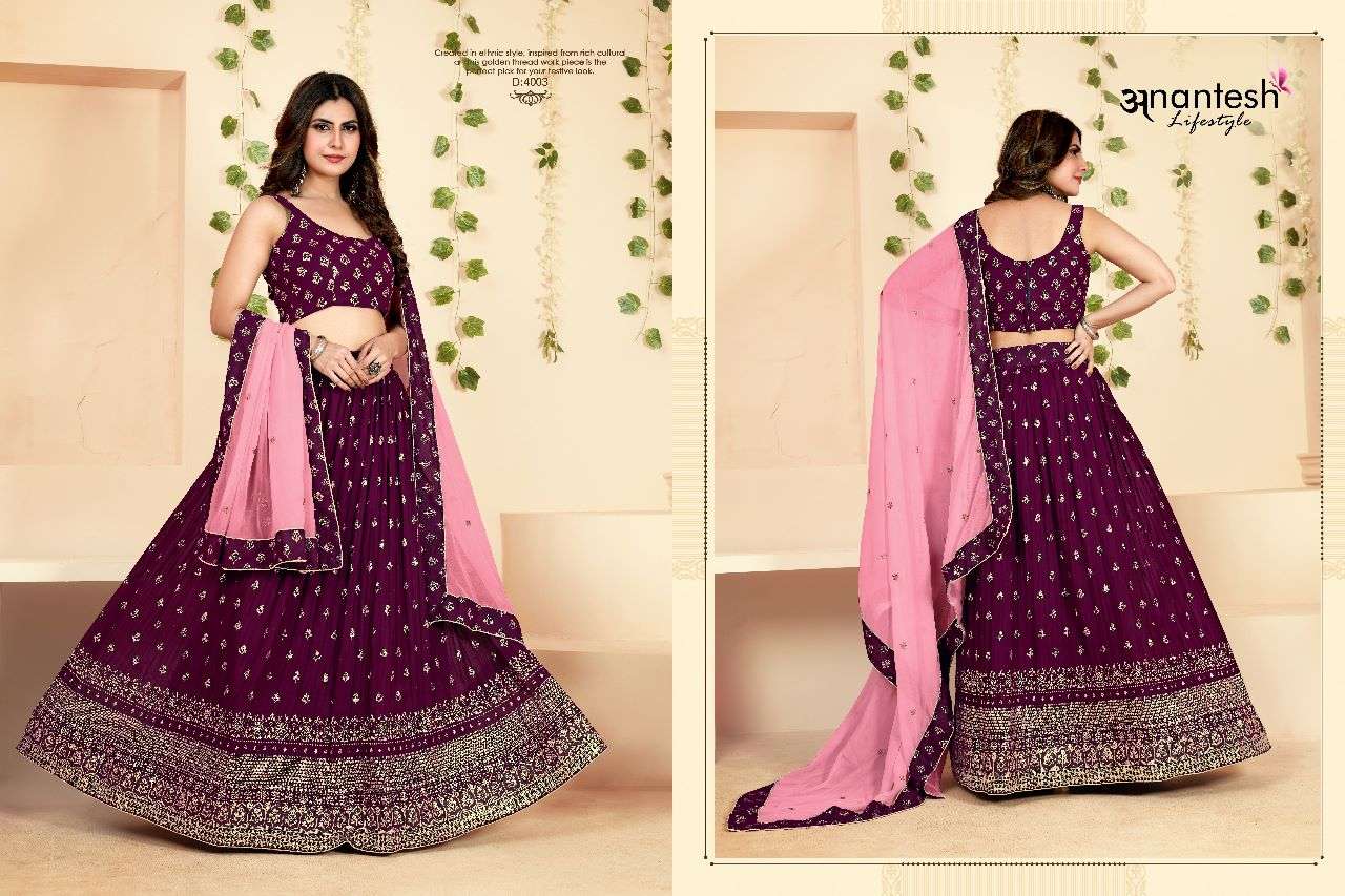Foily Vol-4 By Anantesh 4001 To 4004 Series Indian Traditional Beautiful Stylish Designer Banarasi Silk Jacquard Embroidered Party Wear Heavy Georgette Lehengas At Wholesale Price