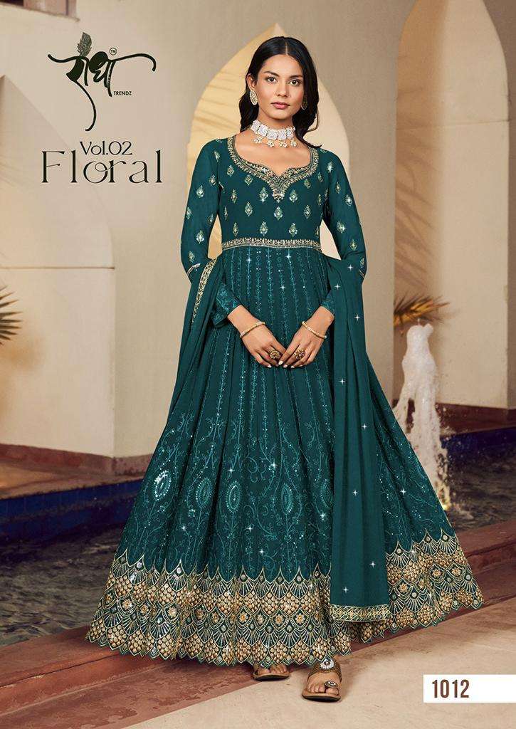 Floral Vol-2 By Radha Trendz 1011 To 1014 Series Designer Anarkali Suits Collection Beautiful Stylish Fancy Colorful Party Wear & Occasional Wear Georgette Embroidered Dresses At Wholesale Price