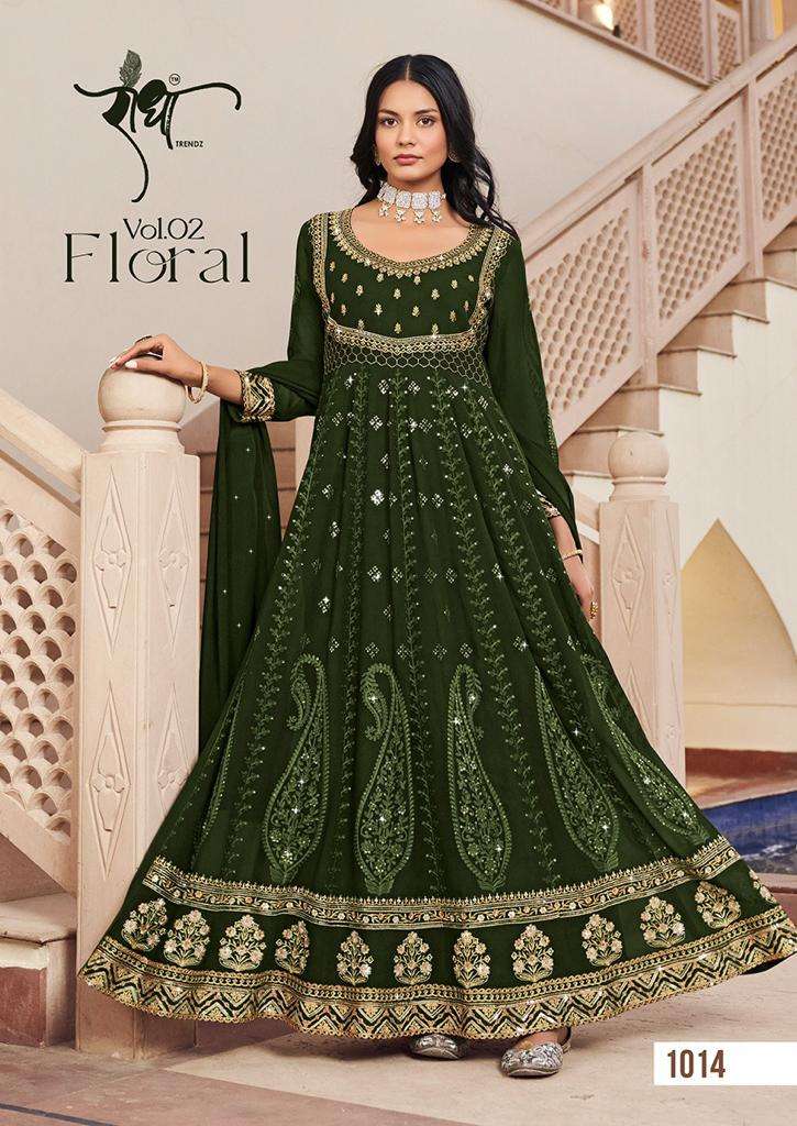 Floral Vol-2 By Radha Trendz 1011 To 1014 Series Designer Anarkali Suits Collection Beautiful Stylish Fancy Colorful Party Wear & Occasional Wear Georgette Embroidered Dresses At Wholesale Price