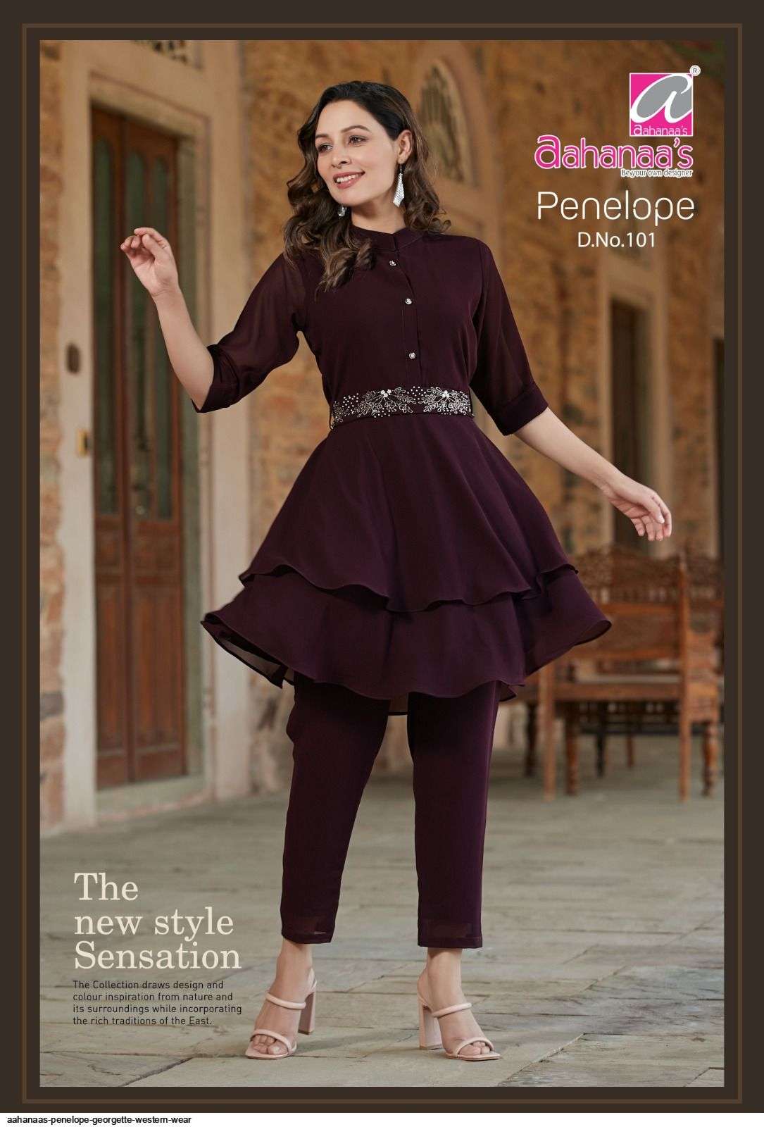 PENELOPE BY AAHANAAS 101 TO 104 SERIES DESIGNER STYLISH FANCY COLORFUL BEAUTIFUL PARTY WEAR & ETHNIC WEAR COLLECTION GEORGETTE TOPS WITH BOTTOM AT WHOLESALE PRICE