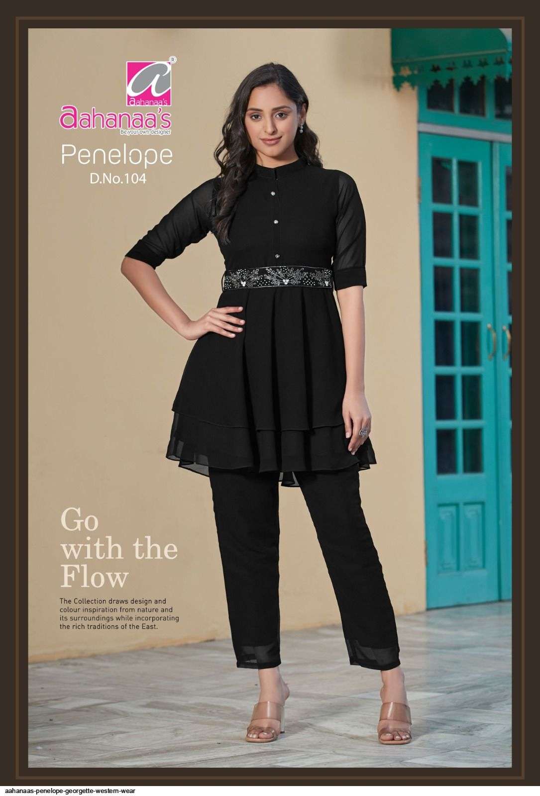PENELOPE BY AAHANAAS 101 TO 104 SERIES DESIGNER STYLISH FANCY COLORFUL BEAUTIFUL PARTY WEAR & ETHNIC WEAR COLLECTION GEORGETTE TOPS WITH BOTTOM AT WHOLESALE PRICE