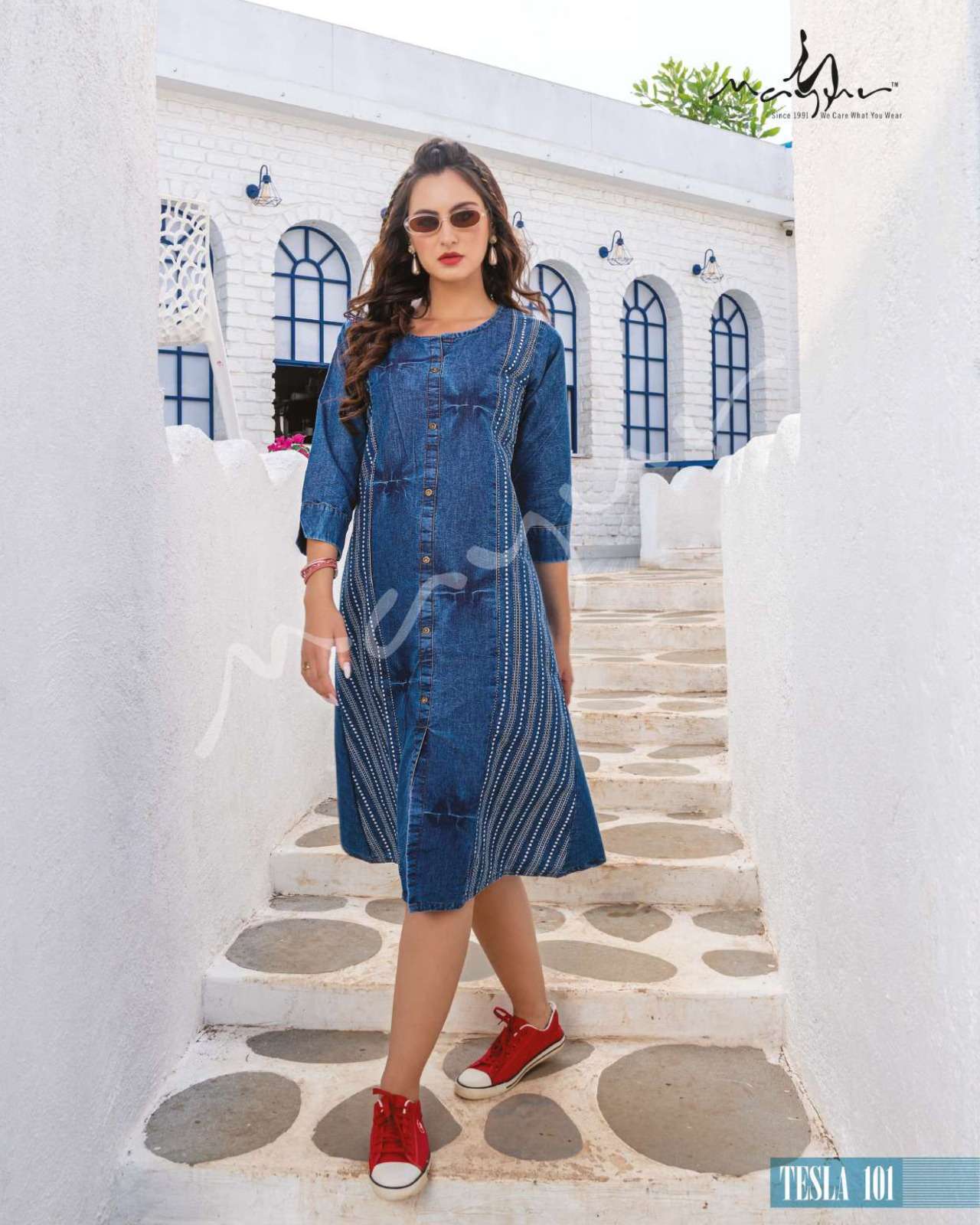 Tesla By Mayur 101 To 106 Series Designer Stylish Fancy Colorful Beautiful Party Wear & Ethnic Wear Collection Heavy Denim Kurtis At Wholesale Price