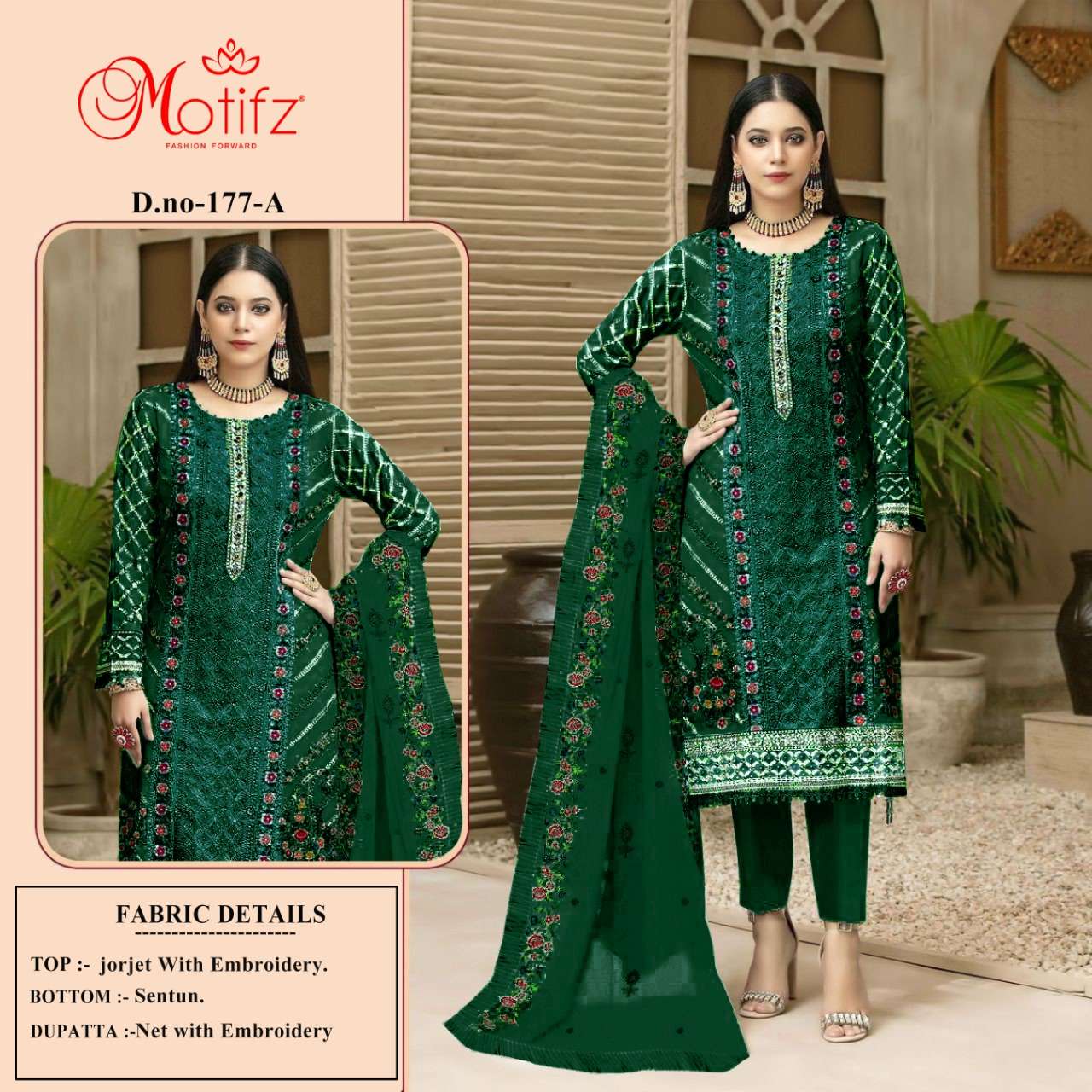 MOTIFZ HIT DESIGN 177 COLOURS BY MOTIFZ 177-A TO 177-E SERIES DESIGNER PAKISTANI SUITS BEAUTIFUL FANCY COLORFUL STYLISH PARTY WEAR & OCCASIONAL WEAR GEORGETTE WITH EMBROIDERY DRESSES AT WHOLESALE PRICE