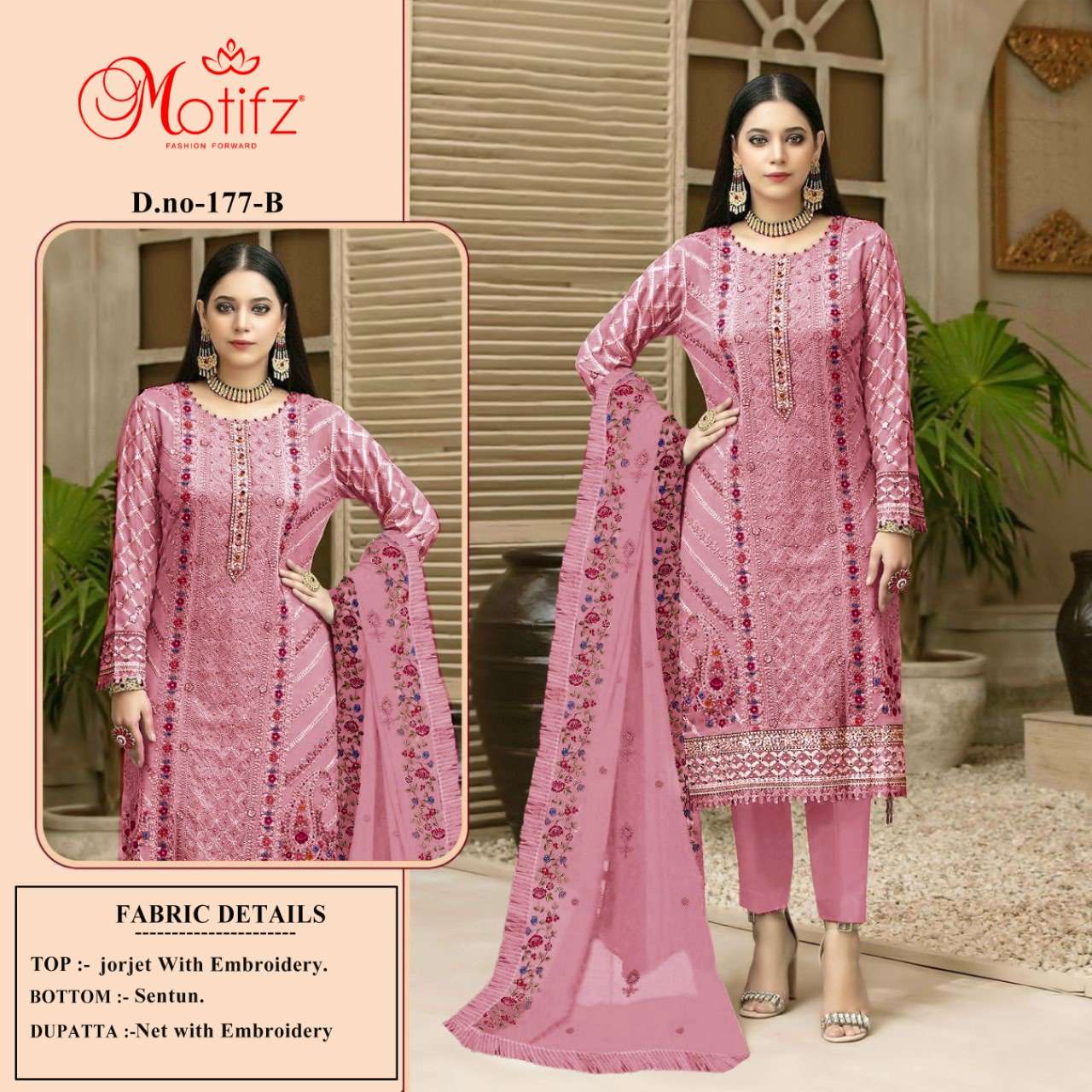 MOTIFZ HIT DESIGN 177 COLOURS BY MOTIFZ 177-A TO 177-E SERIES DESIGNER PAKISTANI SUITS BEAUTIFUL FANCY COLORFUL STYLISH PARTY WEAR & OCCASIONAL WEAR GEORGETTE WITH EMBROIDERY DRESSES AT WHOLESALE PRICE