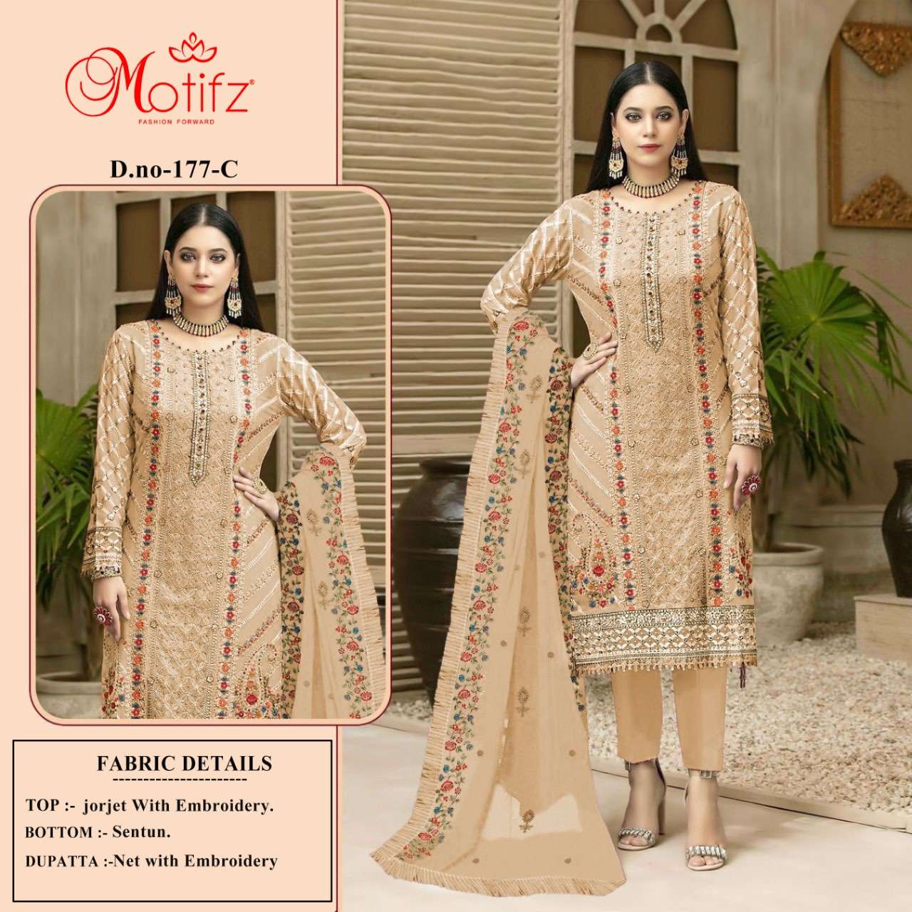 MOTIFZ HIT DESIGN 177 COLOURS BY MOTIFZ 177-A TO 177-E SERIES DESIGNER PAKISTANI SUITS BEAUTIFUL FANCY COLORFUL STYLISH PARTY WEAR & OCCASIONAL WEAR GEORGETTE WITH EMBROIDERY DRESSES AT WHOLESALE PRICE