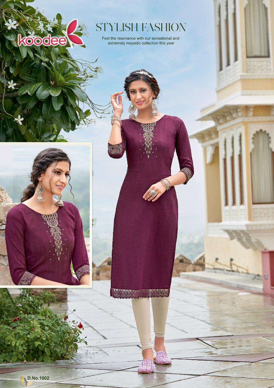 Juhi Vol-1 By Koodee 1001 To 1006 Series Designer Stylish Fancy Colorful Beautiful Party Wear & Ethnic Wear Collection Chinnon Embroidered Kurtis At Wholesale Price