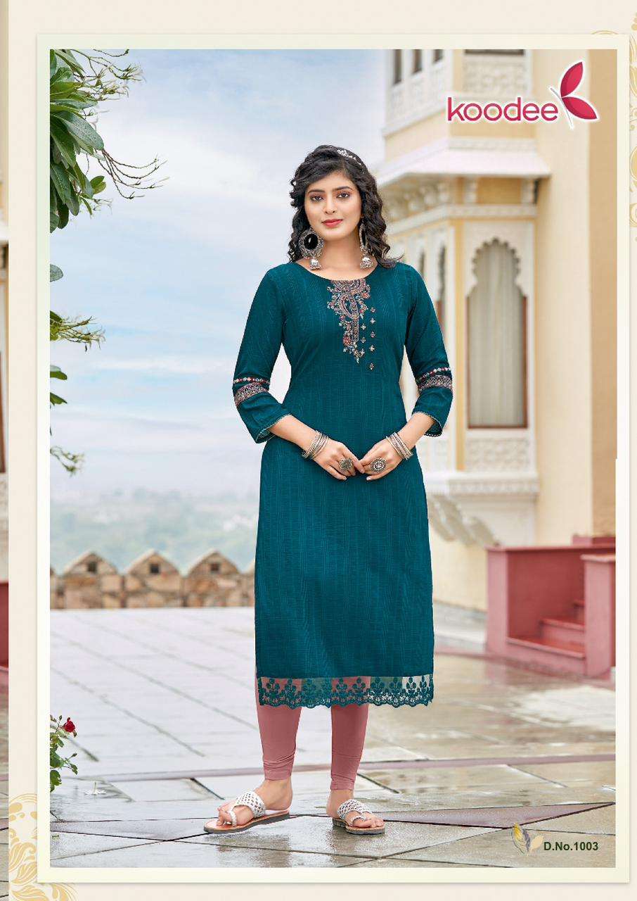 Juhi Vol-1 By Koodee 1001 To 1006 Series Designer Stylish Fancy Colorful Beautiful Party Wear & Ethnic Wear Collection Chinnon Embroidered Kurtis At Wholesale Price