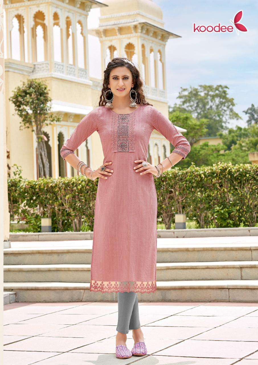 Juhi Vol-1 By Koodee 1001 To 1006 Series Designer Stylish Fancy Colorful Beautiful Party Wear & Ethnic Wear Collection Chinnon Embroidered Kurtis At Wholesale Price