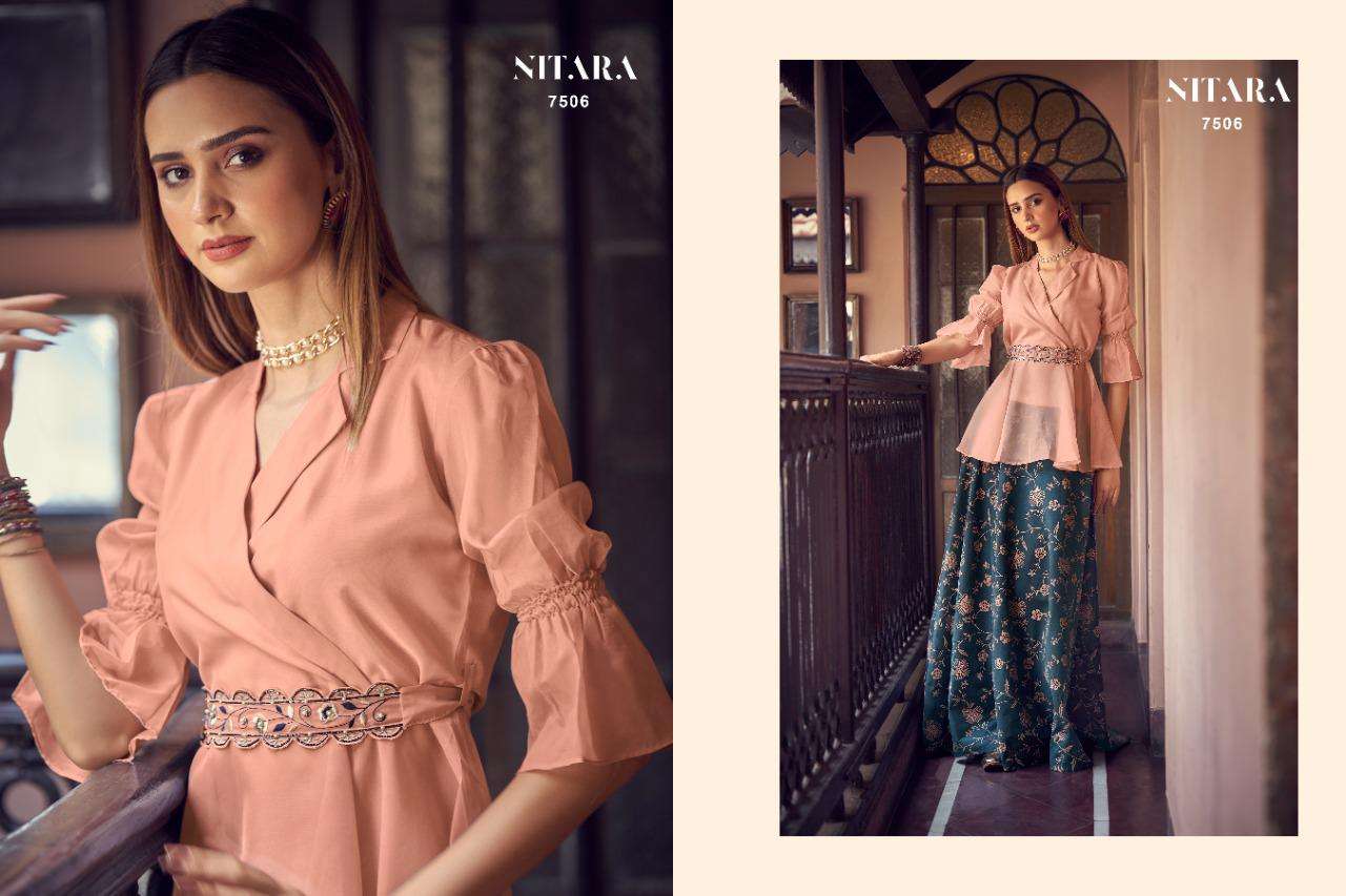 SPARKLES VOL-11 BY NITARA 7501 TO 7506 SERIES DESIGNER STYLISH FANCY COLORFUL BEAUTIFUL PARTY WEAR & ETHNIC WEAR COLLECTION ORGANZA TOPS WITH BOTTOM AT WHOLESALE PRICE