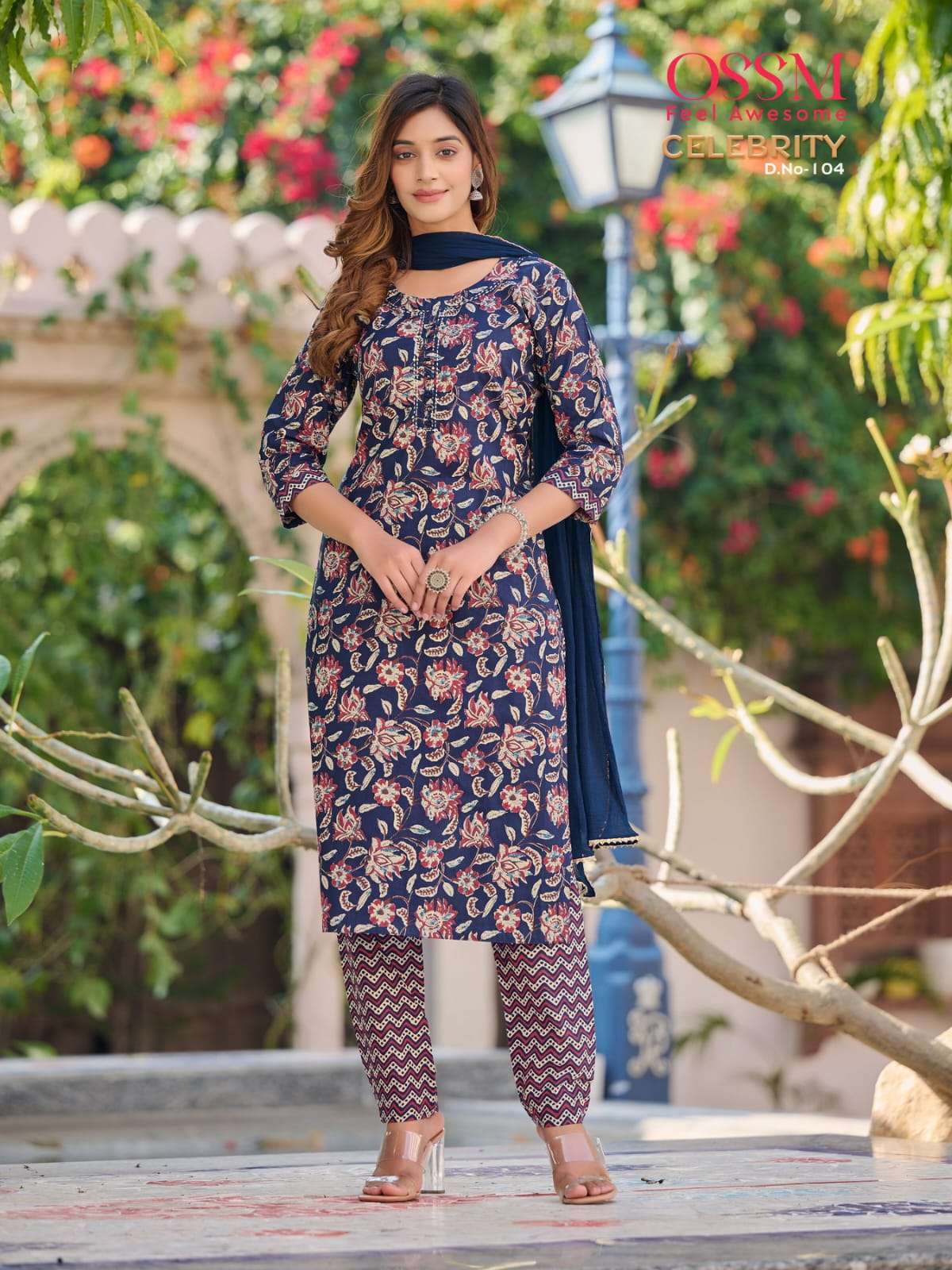 CELEBRITY VOL-1 BY OSSM 101 TO 106 SERIES BEAUTIFUL SUITS COLORFUL STYLISH FANCY CASUAL WEAR & ETHNIC WEAR COTTON PRINT DRESSES AT WHOLESALE PRICE