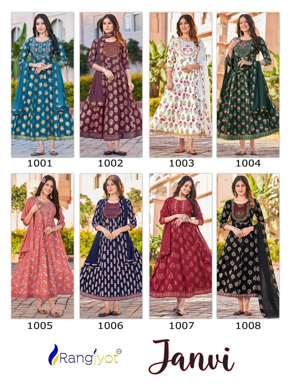 Janvi By Rangjyot Fashion 1001 To 1008 Series Designer Stylish Fancy Colorful Beautiful Party Wear & Ethnic Wear Collection Rayon Slub Gowns With Dupatta At Wholesale Price