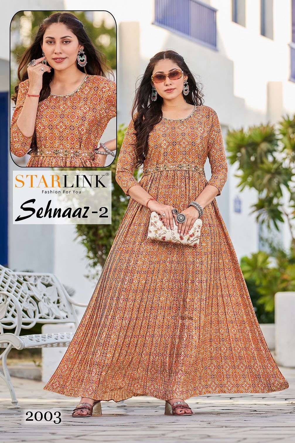 SEHNAAZ VOL-2 BY STARLINK 2001 TO 2008 SERIES DESIGNER STYLISH FANCY COLORFUL BEAUTIFUL PARTY WEAR & ETHNIC WEAR COLLECTION CHINNON DIGITAL PRINT GOWNS AT WHOLESALE PRICE