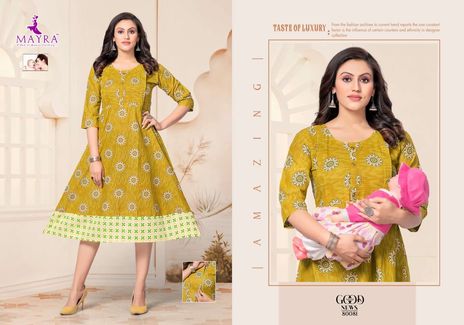 GOOD NEWS VOL-2 BY MAYRA 80079 TO 80086 SERIES DESIGNER STYLISH FANCY COLORFUL BEAUTIFUL PARTY WEAR & ETHNIC WEAR COLLECTION PURE CAMBRIC COTTON KURTIS AT WHOLESALE PRICE