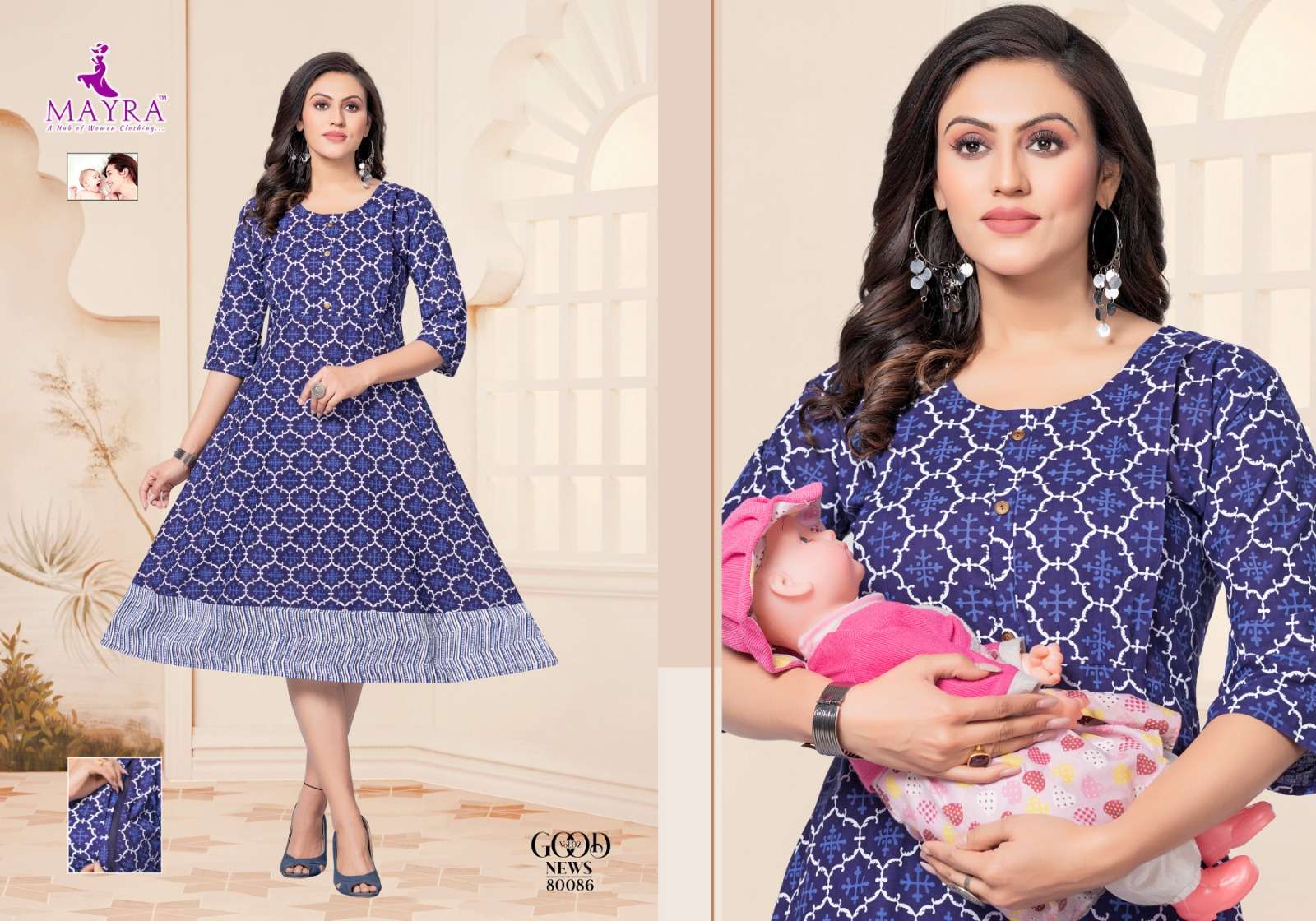 GOOD NEWS VOL-2 BY MAYRA 80079 TO 80086 SERIES DESIGNER STYLISH FANCY COLORFUL BEAUTIFUL PARTY WEAR & ETHNIC WEAR COLLECTION PURE CAMBRIC COTTON KURTIS AT WHOLESALE PRICE