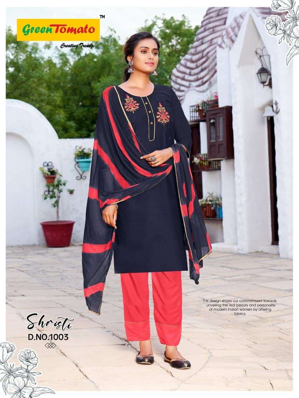 Shristi By Green Tomato 1001 To 1008 Series Beautiful Summer Collection Pakisatni Suits Stylish Fancy Colorful Casual Wear & Ethnic Wear Rayon Embroidery Dresses At Wholesale Price