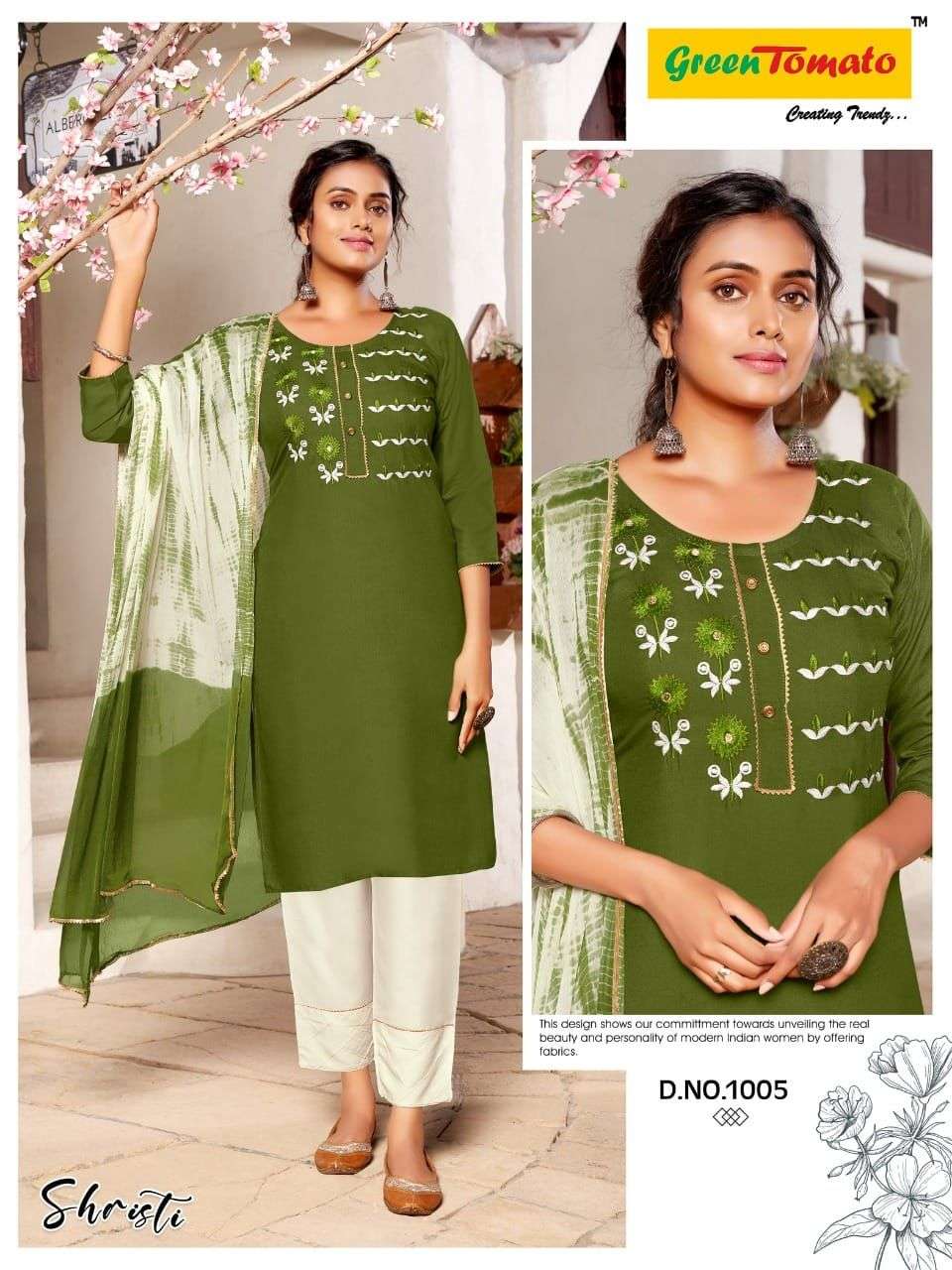 Shristi By Green Tomato 1001 To 1008 Series Beautiful Summer Collection Pakisatni Suits Stylish Fancy Colorful Casual Wear & Ethnic Wear Rayon Embroidery Dresses At Wholesale Price