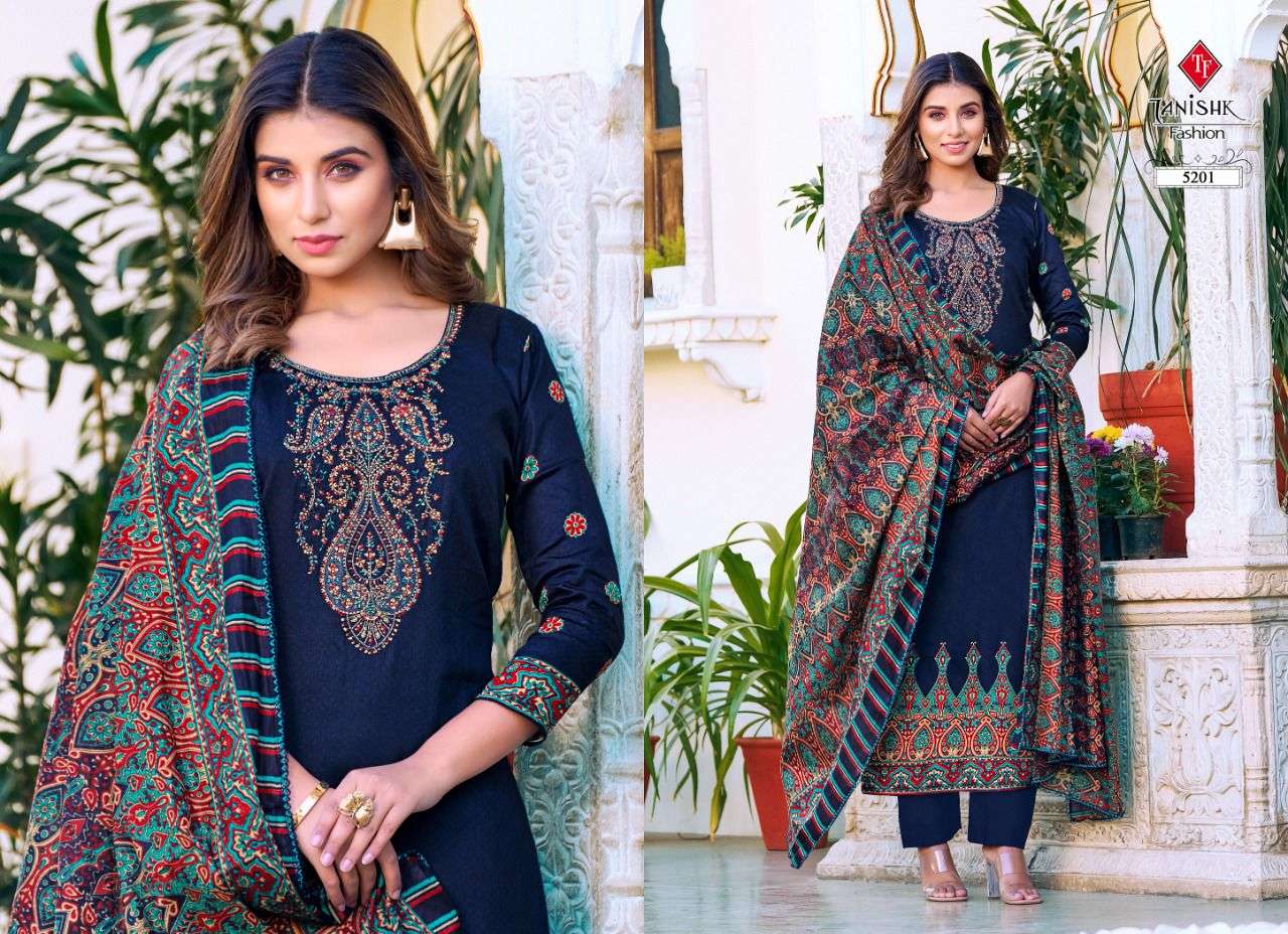 MEHRAAZ VOL-2 BY TANISHK FASHION 5201 TO 5208 SERIES BEAUTIFUL SUITS STYLISH COLORFUL FANCY CASUAL WEAR & ETHNIC WEAR PURE JAM PRINT EMBROIDERED DRESSES AT WHOLESALE PRICE