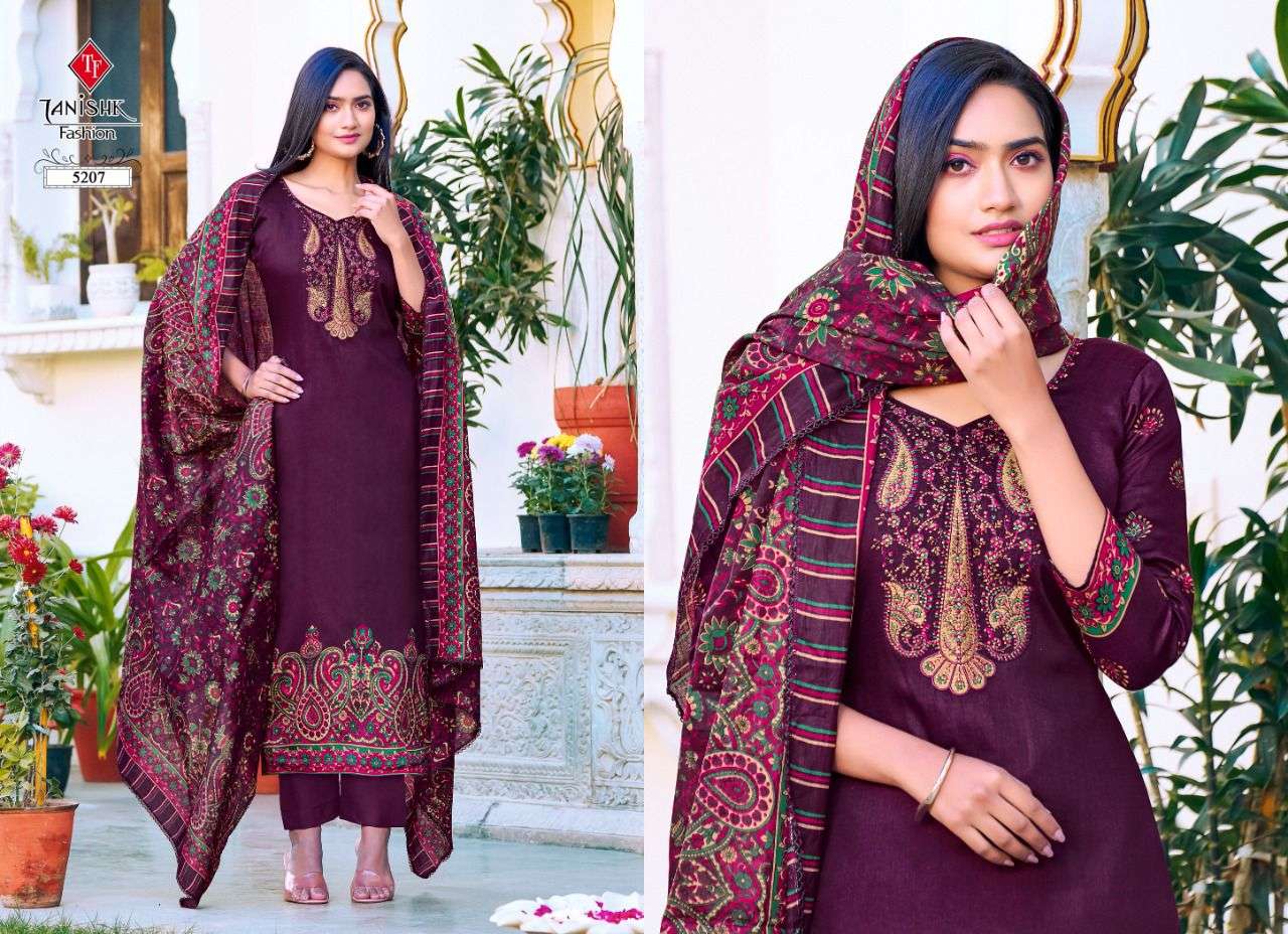 MEHRAAZ VOL-2 BY TANISHK FASHION 5201 TO 5208 SERIES BEAUTIFUL SUITS STYLISH COLORFUL FANCY CASUAL WEAR & ETHNIC WEAR PURE JAM PRINT EMBROIDERED DRESSES AT WHOLESALE PRICE