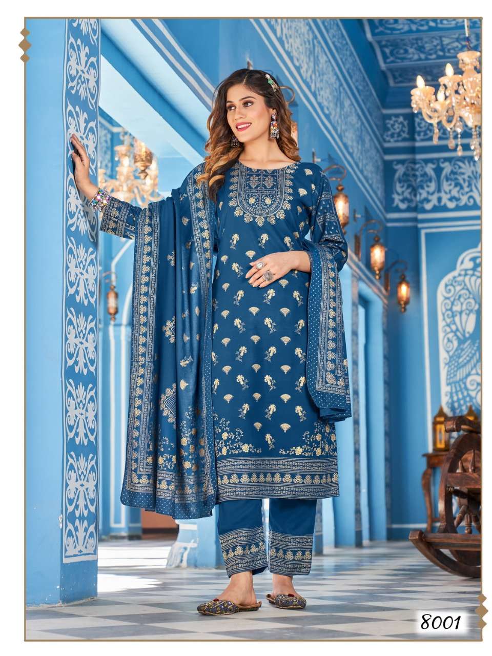 NYKAA VOL-8 BY BANWERY FASHION 8001 TO 8006 SERIES BEAUTIFUL STYLISH SUITS FANCY COLORFUL CASUAL WEAR & ETHNIC WEAR & READY TO WEAR RAYON FOIL DRESSES AT WHOLESALE PRICE
