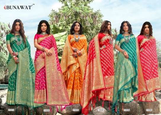 RAJ KANYA BY BUNAWAT 1001 TO 1006 SERIES INDIAN TRADITIONAL WEAR COLLECTION BEAUTIFUL STYLISH FANCY COLORFUL PARTY WEAR & OCCASIONAL WEAR BANARASI SILK SAREES AT WHOLESALE PRICE