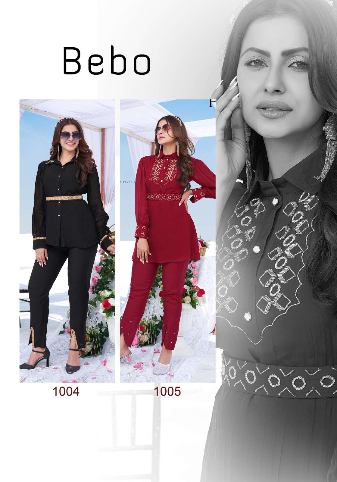 BEBO BY PEHER 1001 TO 1006 SERIES DESIGNER STYLISH FANCY COLORFUL BEAUTIFUL PARTY WEAR & ETHNIC WEAR COLLECTION VISCOSE ORGANZA TOPS WITH BOTTOM AT WHOLESALE PRICE