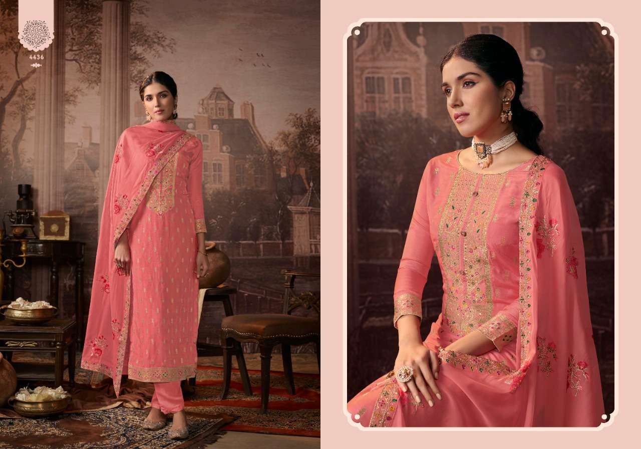 FALAK BY CHARMY 4431 TO 4436 SERIES BEAUTIFUL STYLISH SUITS FANCY COLORFUL CASUAL WEAR & ETHNIC WEAR & READY TO WEAR SILK JACQUARD DRESSES AT WHOLESALE PRICE