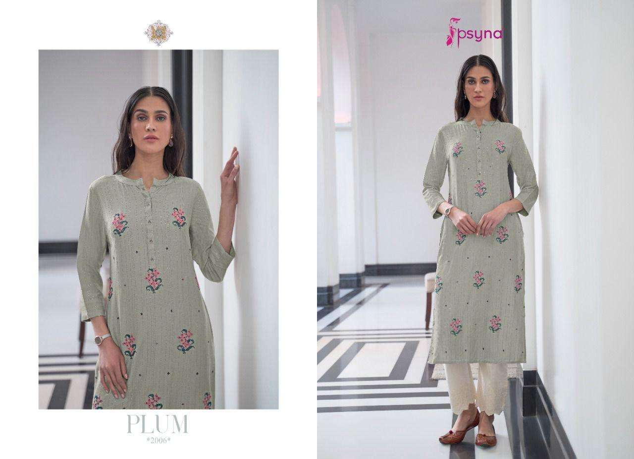 PLUM VOL-2 BY PSYNA 2001 TO 2006 SERIES BEAUTIFUL STYLISH FANCY COLORFUL CASUAL WEAR & ETHNIC WEAR RAYON EMBROIDERED KURTIS AT WHOLESALE PRICE