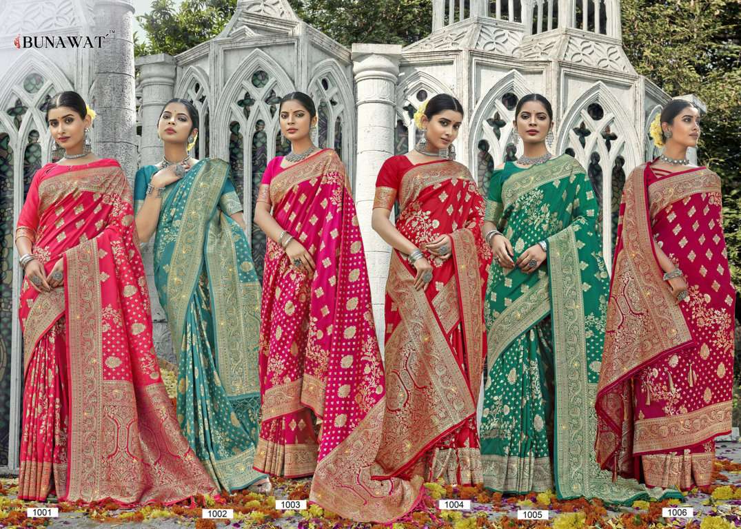 Manbhari By Bunawat 1001 To 1006 Series Indian Traditional Wear Collection Beautiful Stylish Fancy Colorful Party Wear & Occasional Wear Banarasi Silk Sarees At Wholesale Price