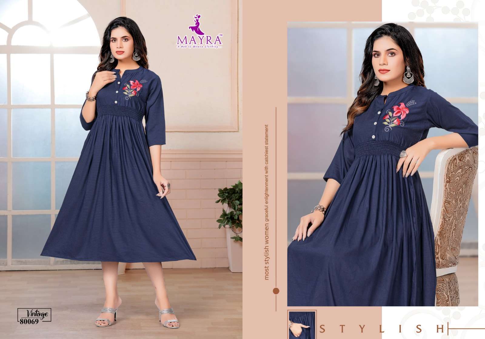 Vintage By Mayra 80066 To 80073 Series Beautiful Stylish Fancy Colorful Casual Wear & Ethnic Wear Viscose Embroidered Kurtis At Wholesale Price