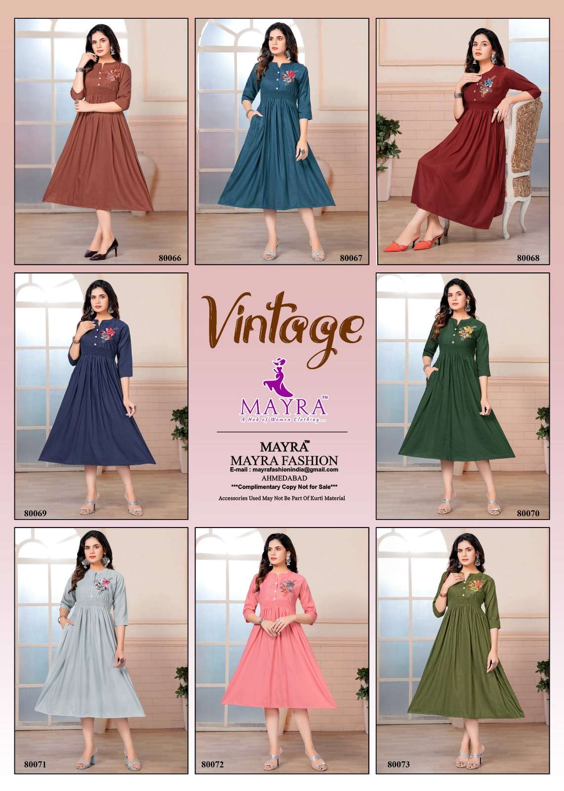 Vintage By Mayra 80066 To 80073 Series Beautiful Stylish Fancy Colorful Casual Wear & Ethnic Wear Viscose Embroidered Kurtis At Wholesale Price