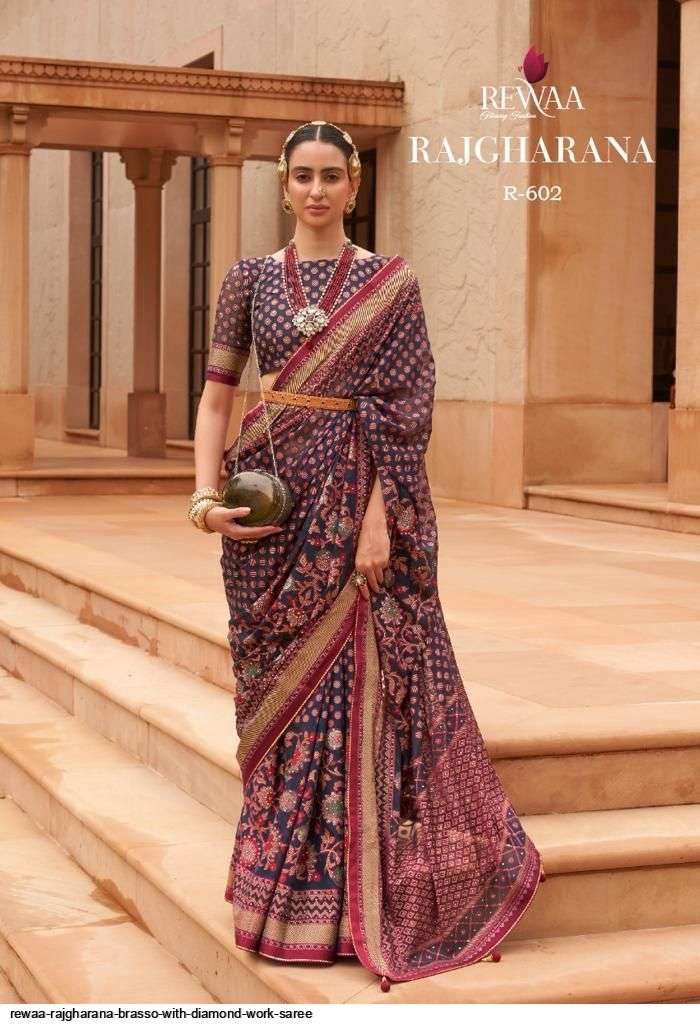 Rajgharana By Rewaa Indian Traditional Wear Collection Beautiful Stylish Fancy Colorful Party Wear & Occasional Wear Brasso Sarees At Wholesale Price