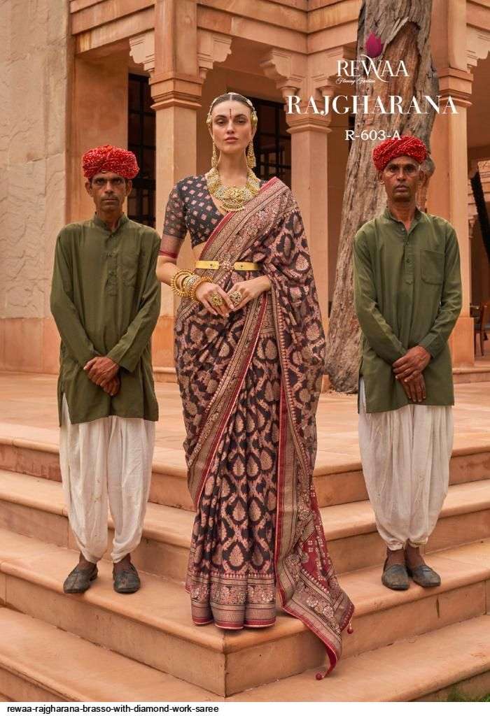 Rajgharana By Rewaa Indian Traditional Wear Collection Beautiful Stylish Fancy Colorful Party Wear & Occasional Wear Brasso Sarees At Wholesale Price