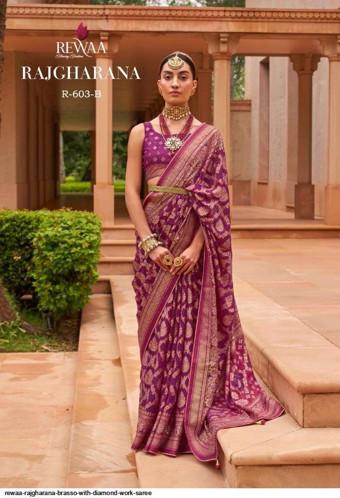 Rajgharana By Rewaa Indian Traditional Wear Collection Beautiful Stylish Fancy Colorful Party Wear & Occasional Wear Brasso Sarees At Wholesale Price
