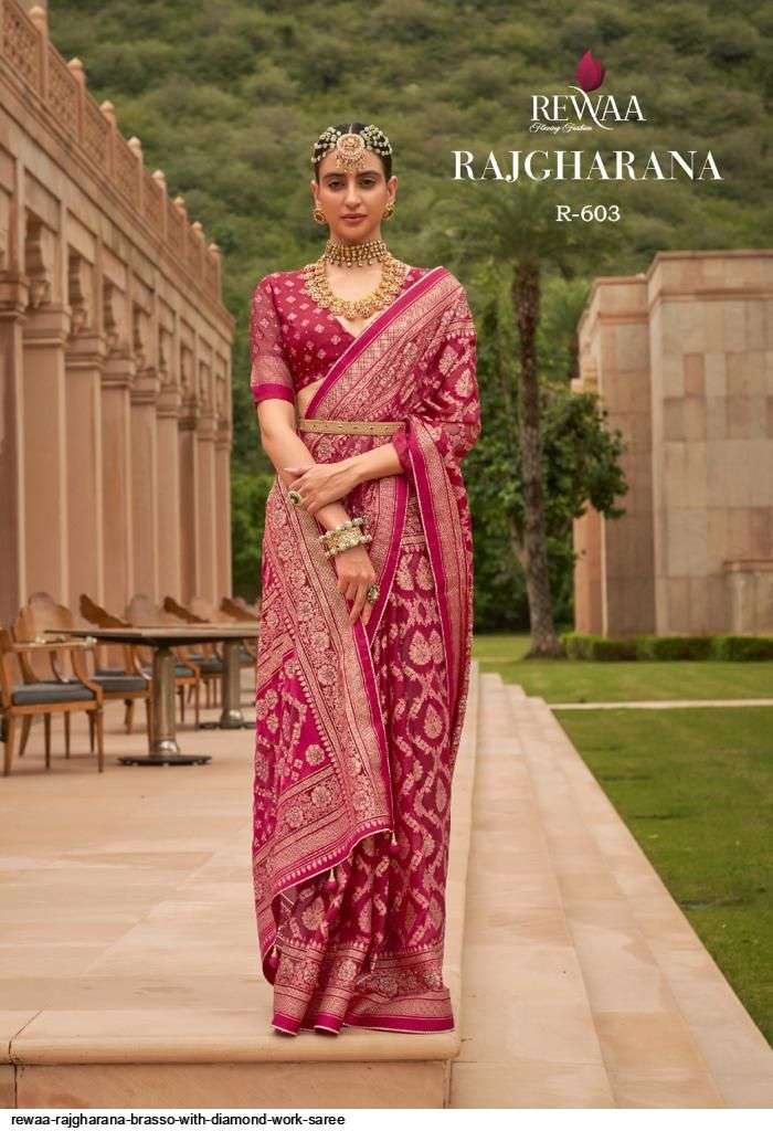 Rajgharana By Rewaa Indian Traditional Wear Collection Beautiful Stylish Fancy Colorful Party Wear & Occasional Wear Brasso Sarees At Wholesale Price