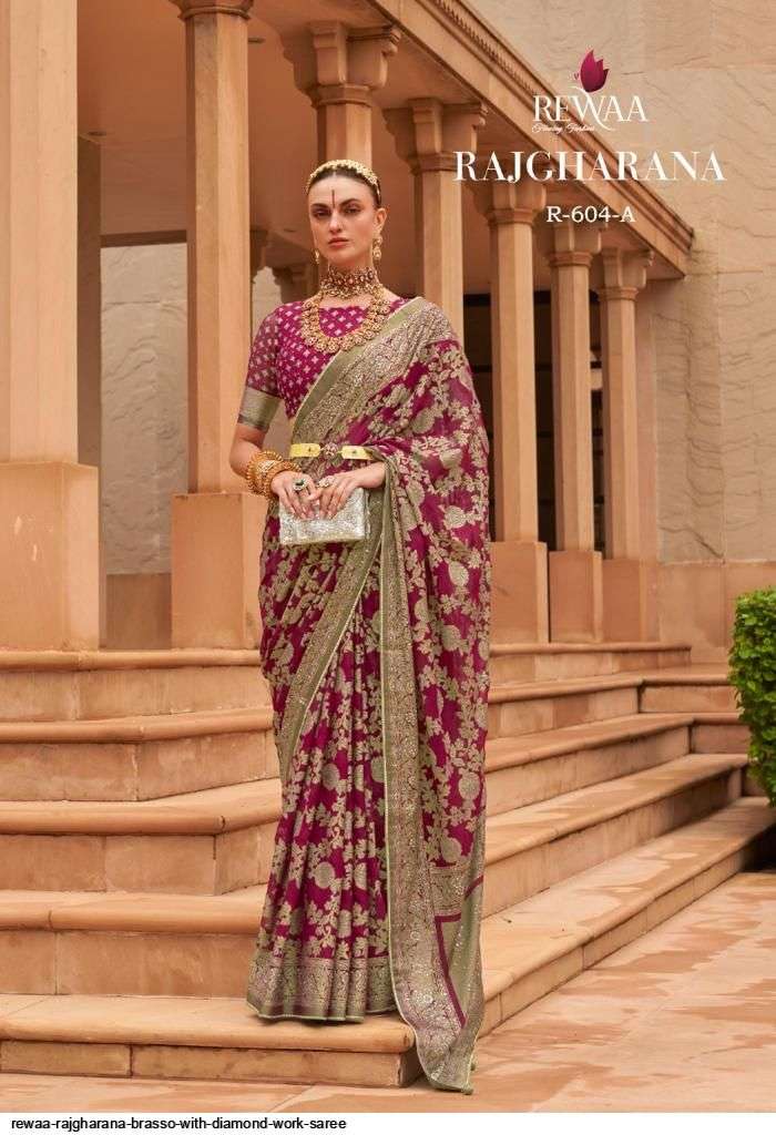Rajgharana By Rewaa Indian Traditional Wear Collection Beautiful Stylish Fancy Colorful Party Wear & Occasional Wear Brasso Sarees At Wholesale Price