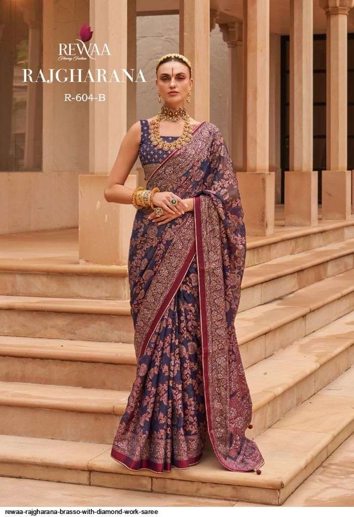 Rajgharana By Rewaa Indian Traditional Wear Collection Beautiful Stylish Fancy Colorful Party Wear & Occasional Wear Brasso Sarees At Wholesale Price