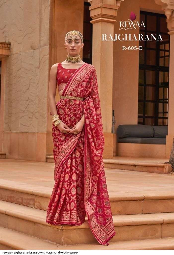 Rajgharana By Rewaa Indian Traditional Wear Collection Beautiful Stylish Fancy Colorful Party Wear & Occasional Wear Brasso Sarees At Wholesale Price
