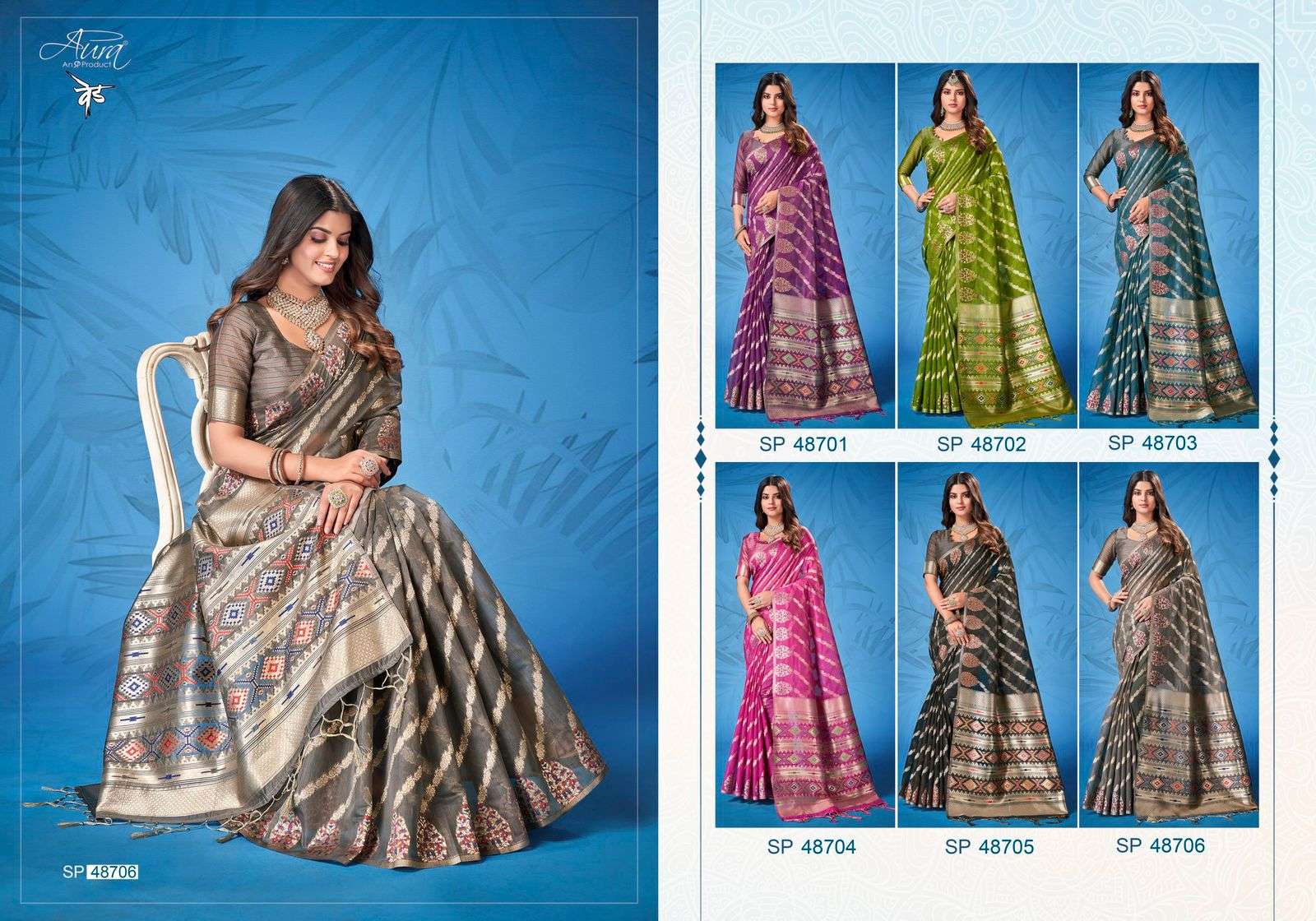 Ved By Aura 48701 To 48706 Series Indian Traditional Wear Collection Beautiful Stylish Fancy Colorful Party Wear & Occasional Wear Cotton Sarees At Wholesale Price