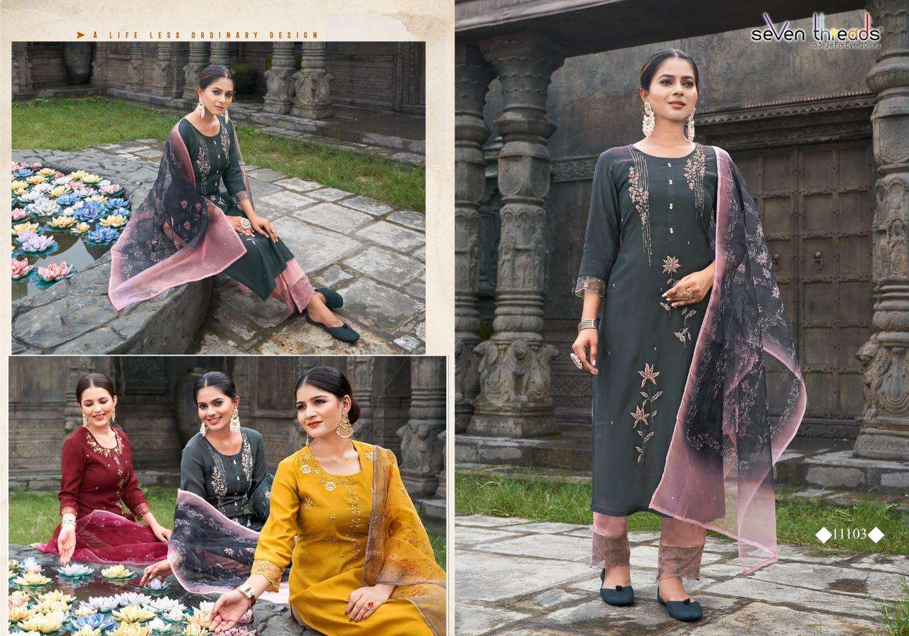 Netri By Seven Theads 11101 To 11107 Series Designer Festive Suits Collection Beautiful Stylish Fancy Colorful Party Wear & Occasional Wear Viscose Cotton Dresses At Wholesale Price