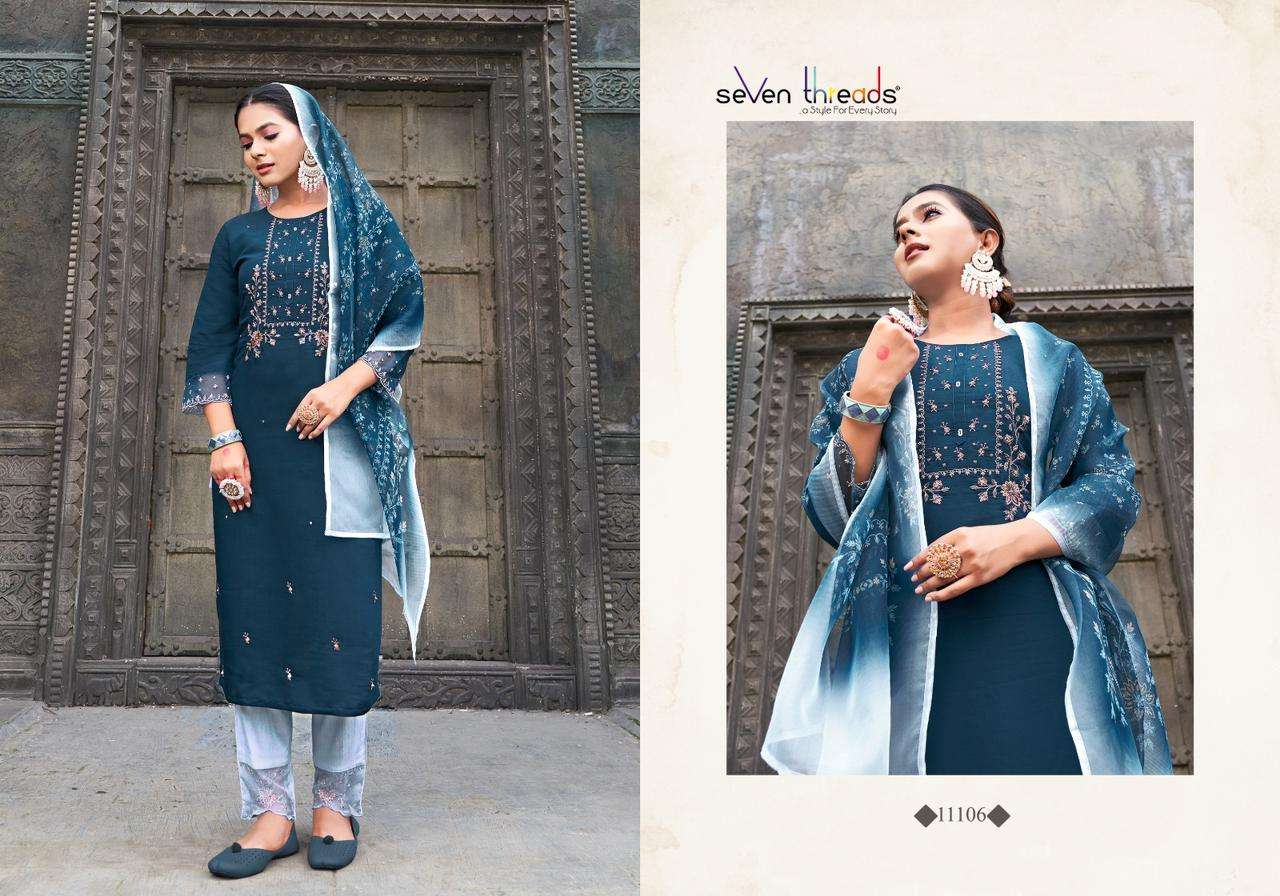 Netri By Seven Theads 11101 To 11107 Series Designer Festive Suits Collection Beautiful Stylish Fancy Colorful Party Wear & Occasional Wear Viscose Cotton Dresses At Wholesale Price