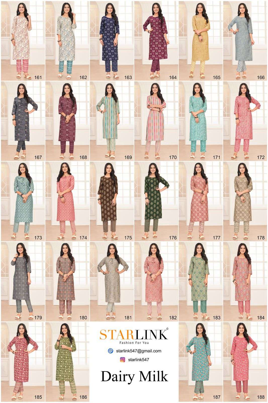 Dairy Milk By Starlink 161 To 188 Series Designer Stylish Fancy Colorful Beautiful Party Wear & Ethnic Wear Collection Rayon Print Kurtis With Bottom At Wholesale Price